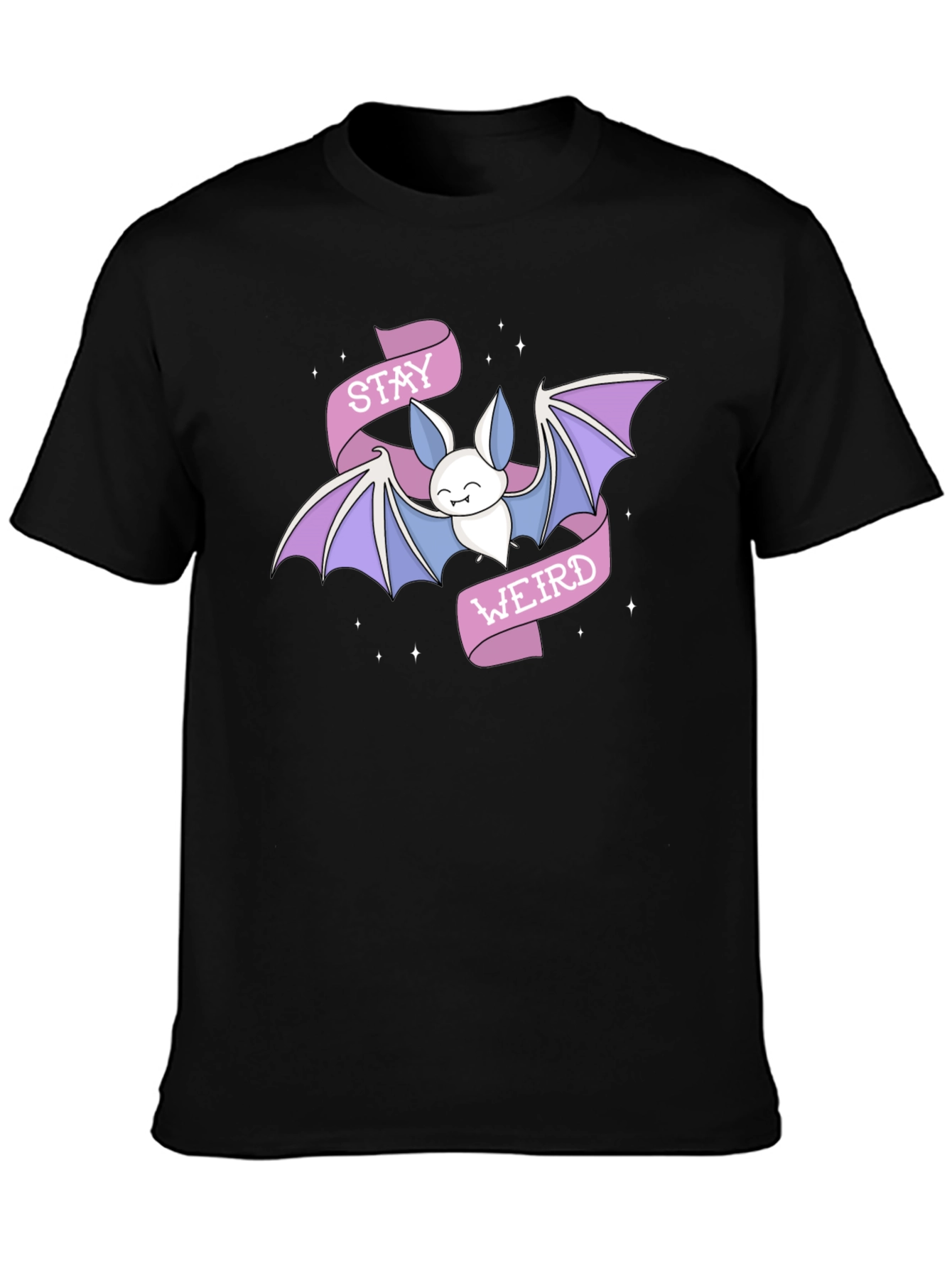 Stay Weird Bat Graphic Tee - Black Cotton T-Shirt