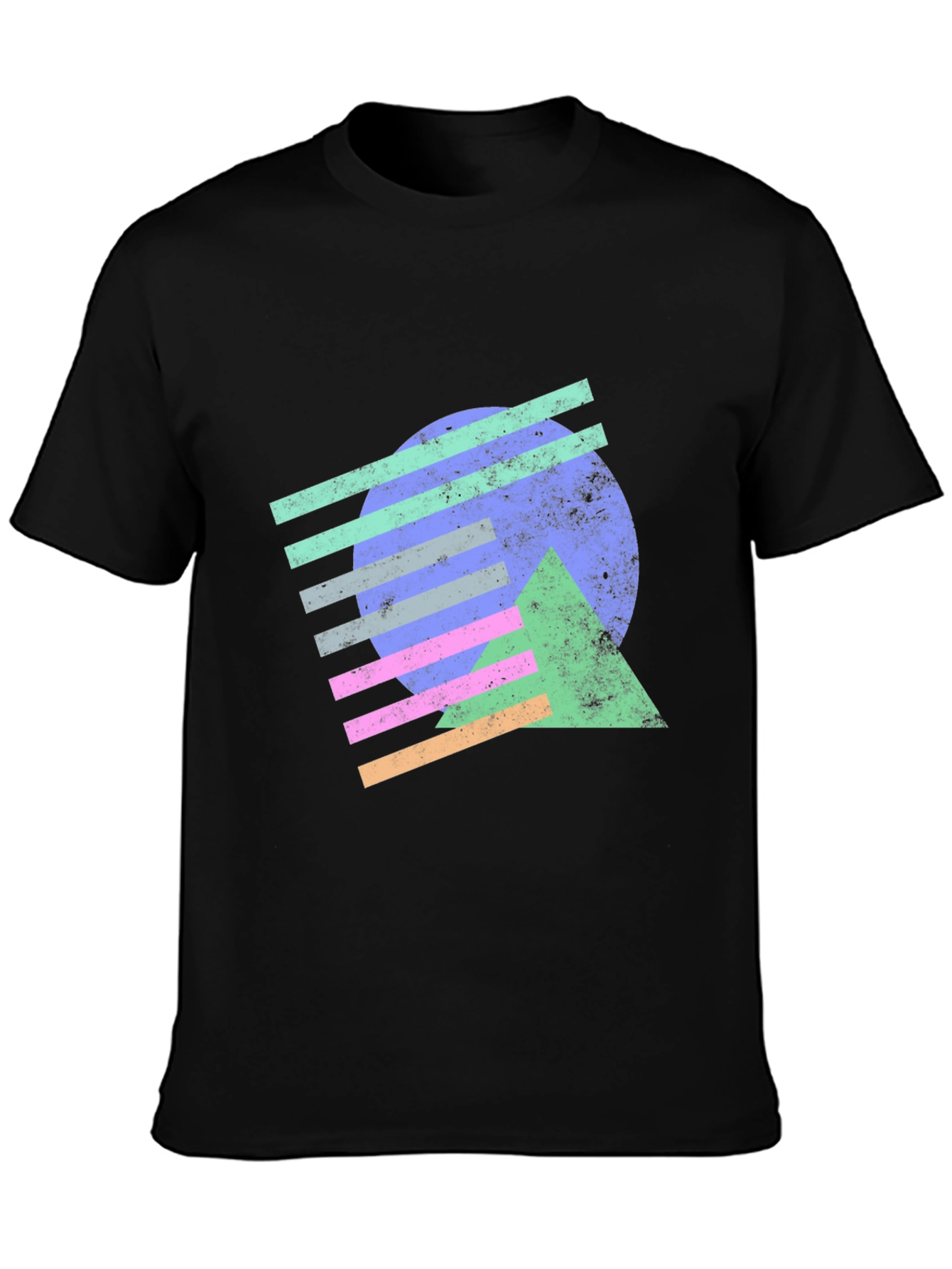 Retro Geometric Graphic Tee - Black Cotton T-Shirt