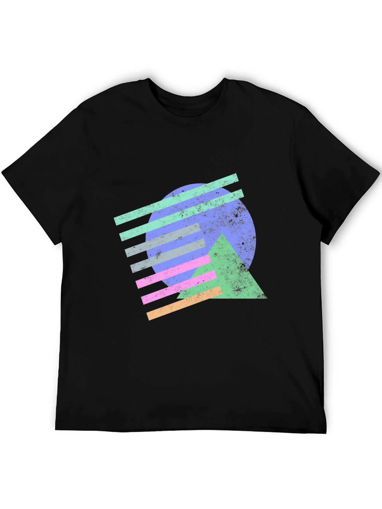 Retro Geometric Graphic Tee - Black Cotton T-Shirt