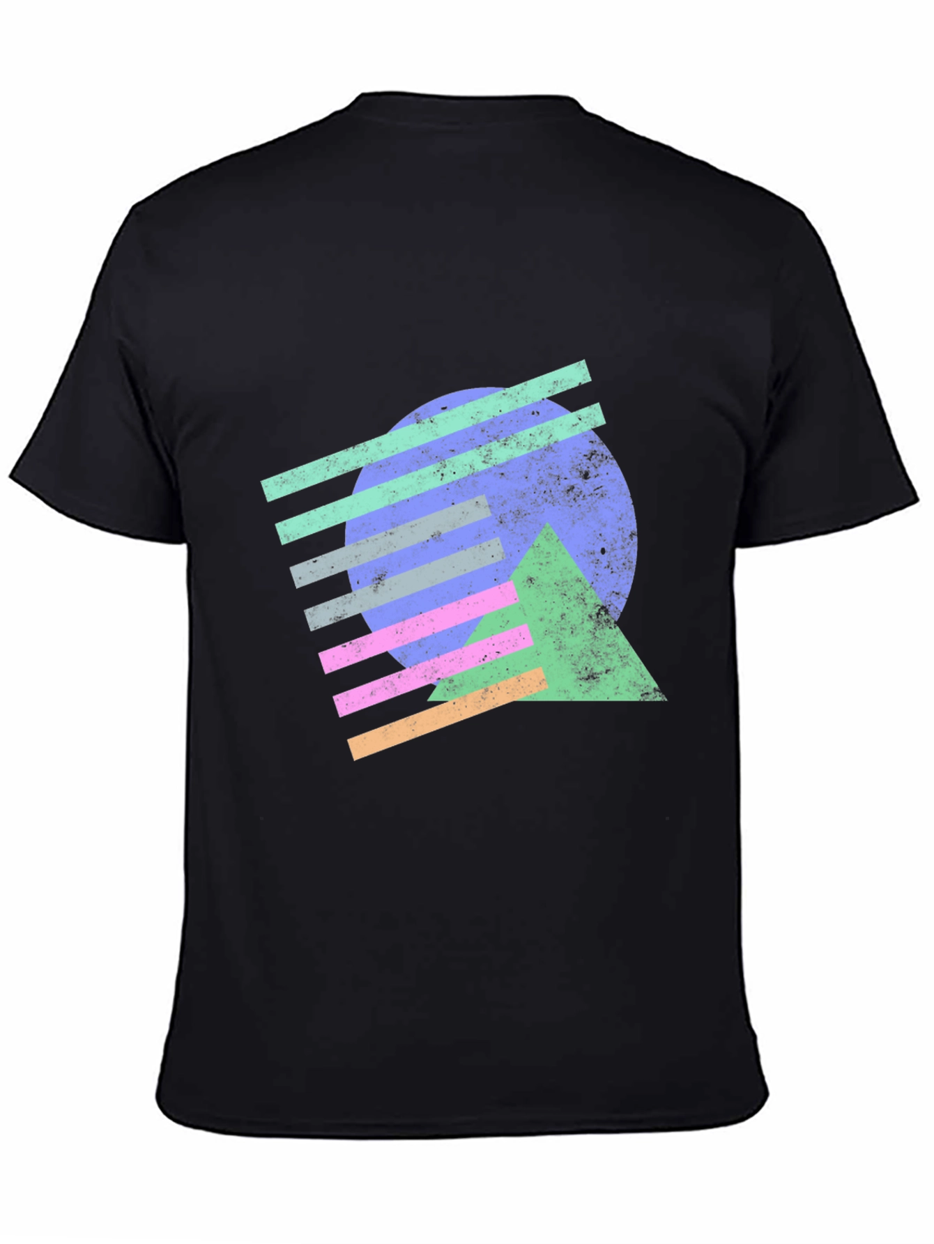 Retro Geometric Graphic Tee - Black Cotton T-Shirt