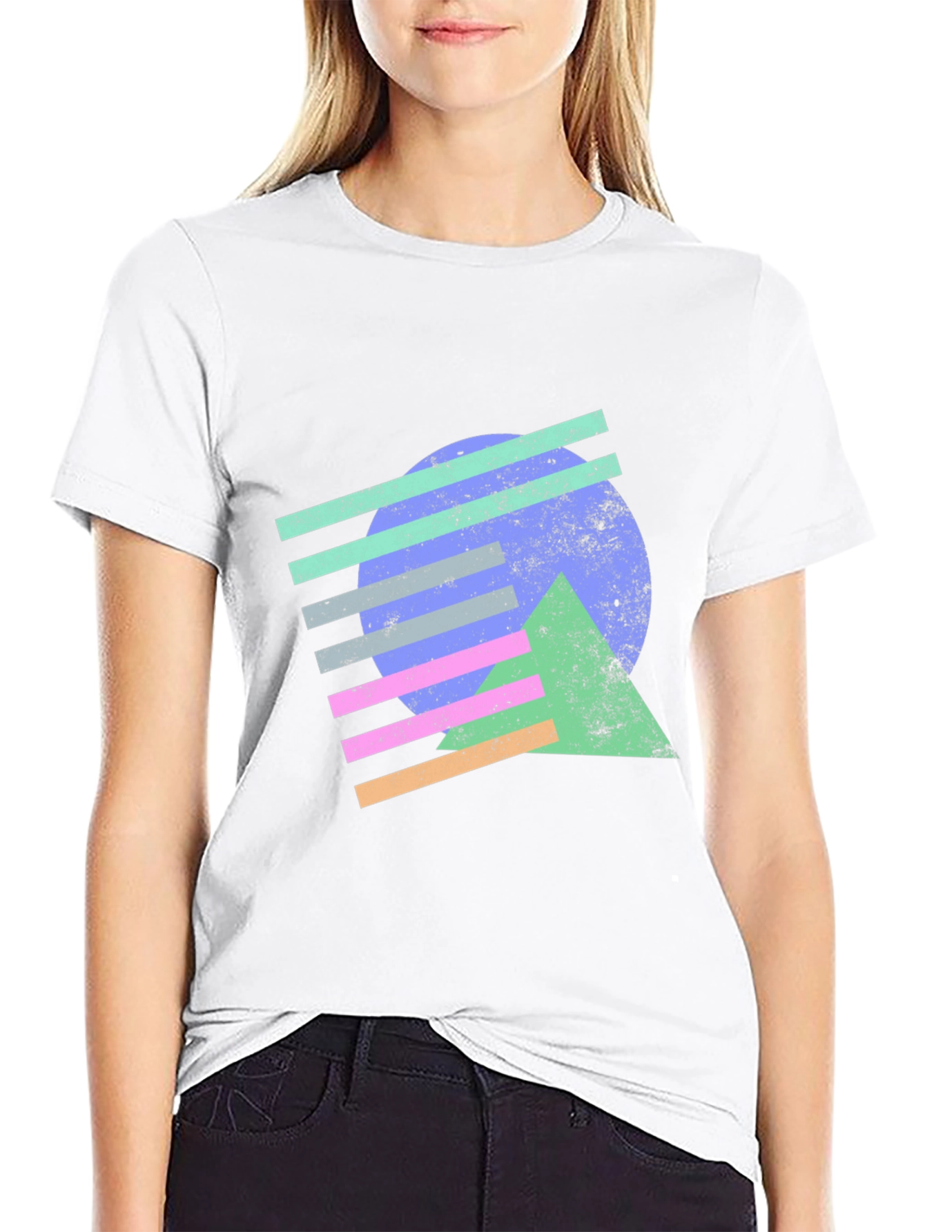 Retro Geometric Graphic Tee - Black Cotton T-Shirt