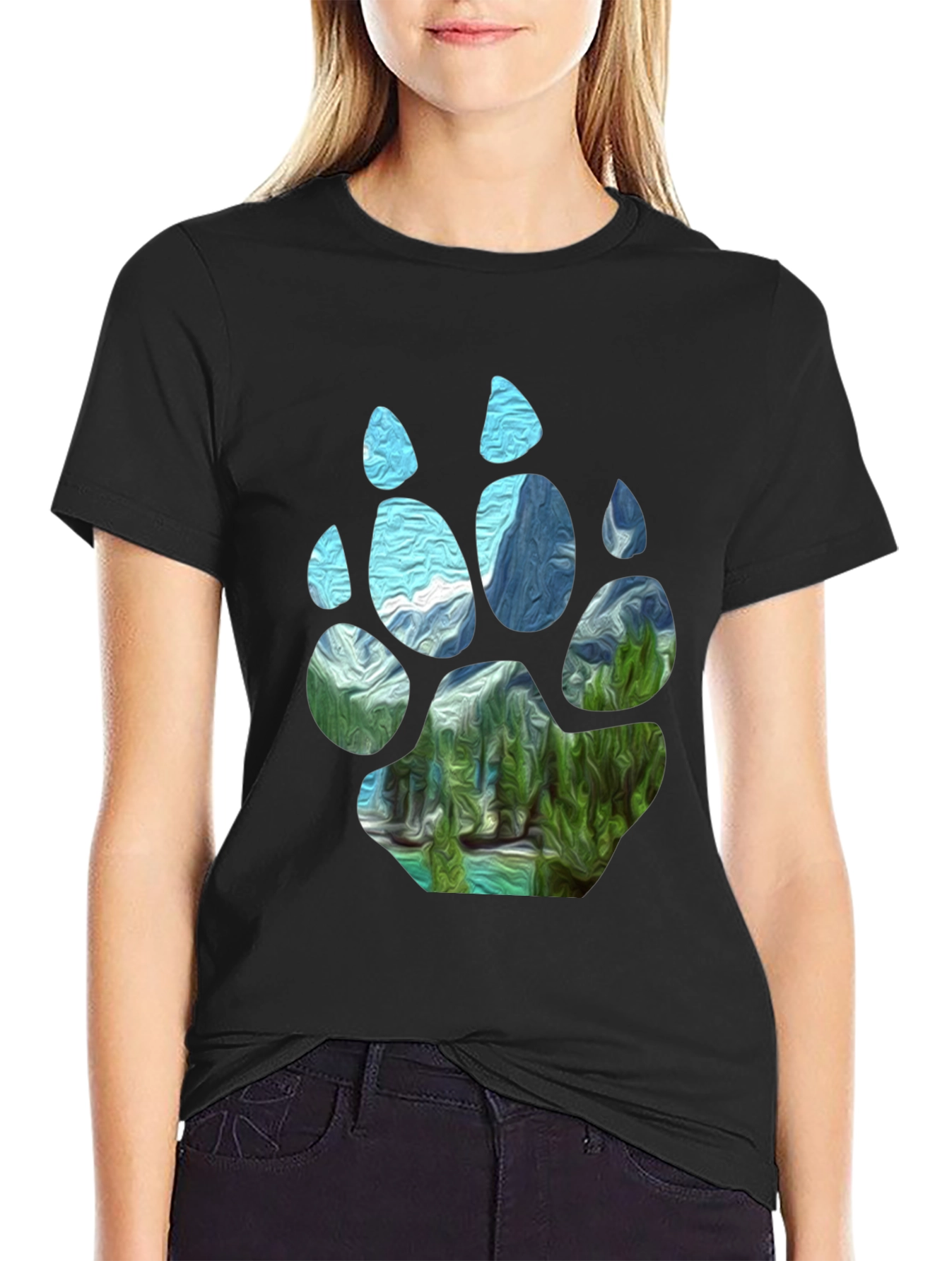Bear Paw Landscape Graphic Tee - Black