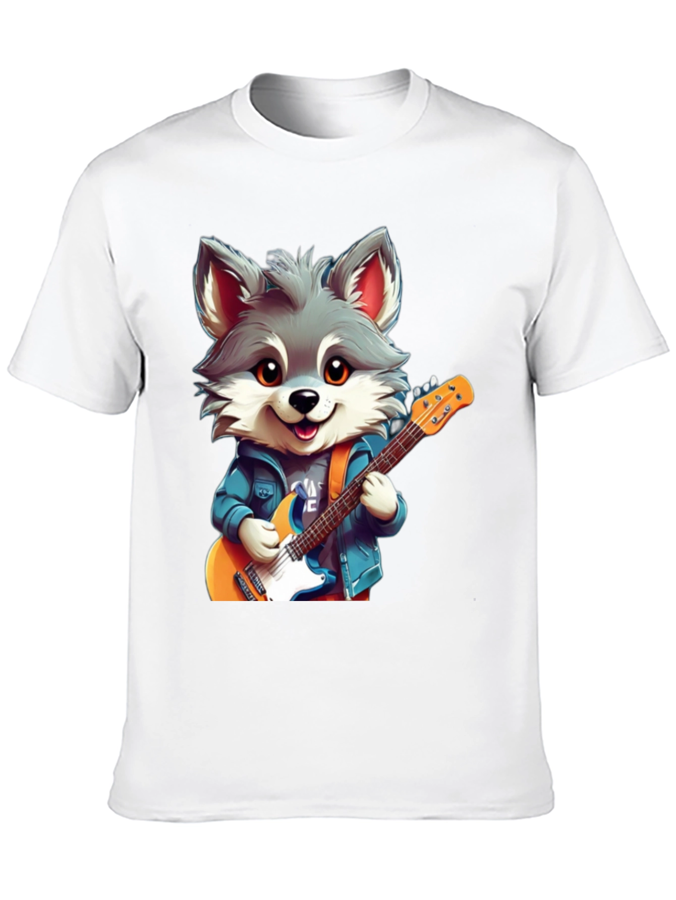 Cute Cartoon Wolf Guitarist Graphic Tee