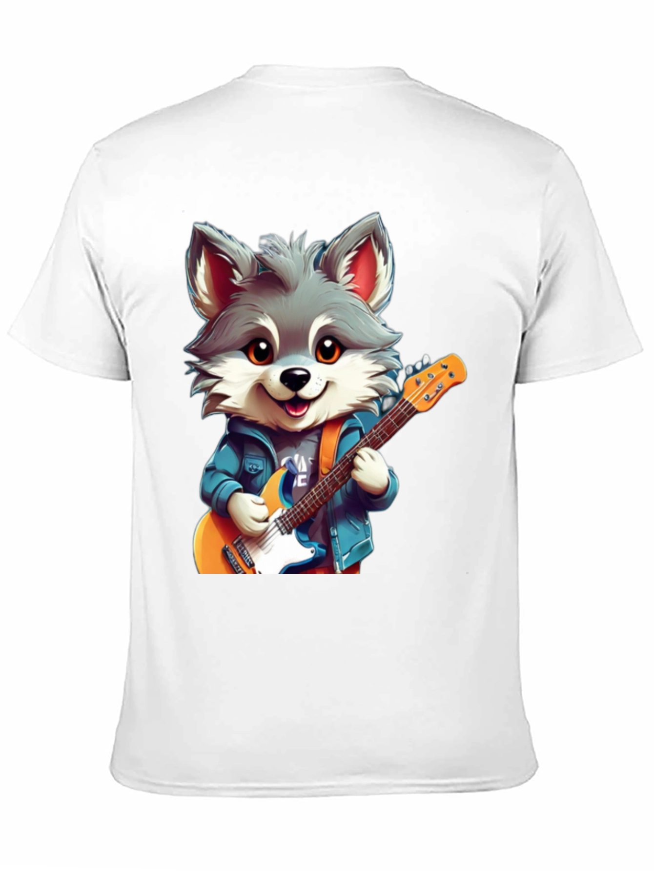 Cute Cartoon Wolf Guitarist Graphic Tee