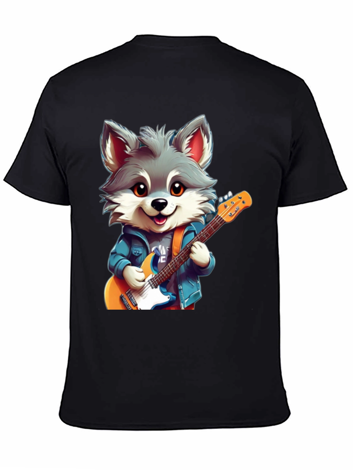 Cute Cartoon Wolf Guitarist Graphic Tee