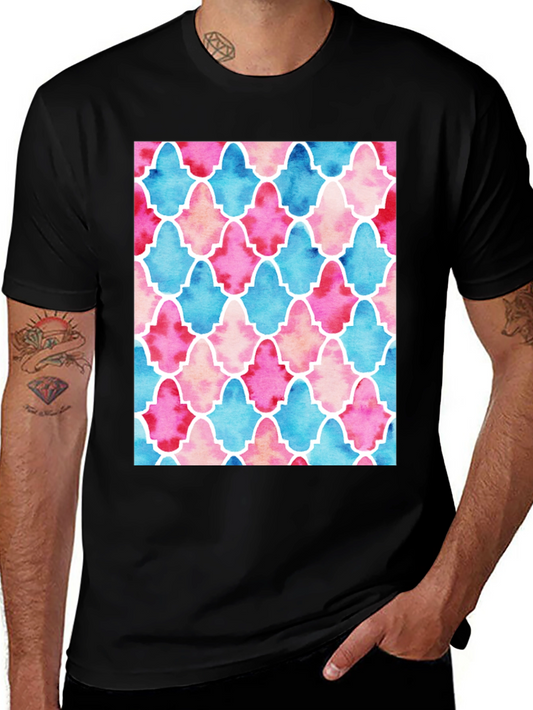 Watercolor Tile Pattern Mens Black T-Shirt