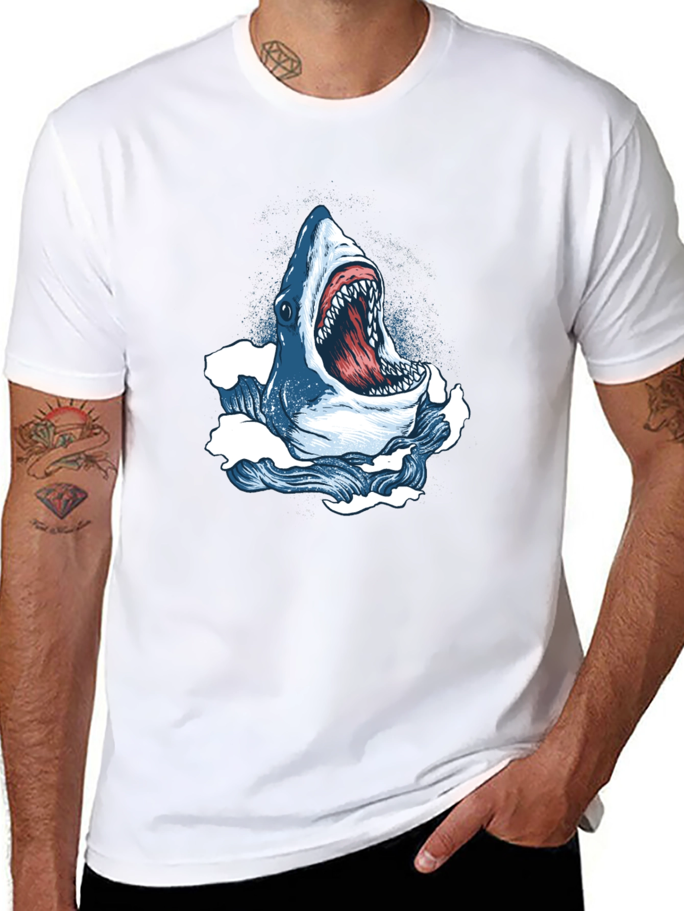 Shark Attack Graphic Tee - Bold Black Cotton T-Shirt