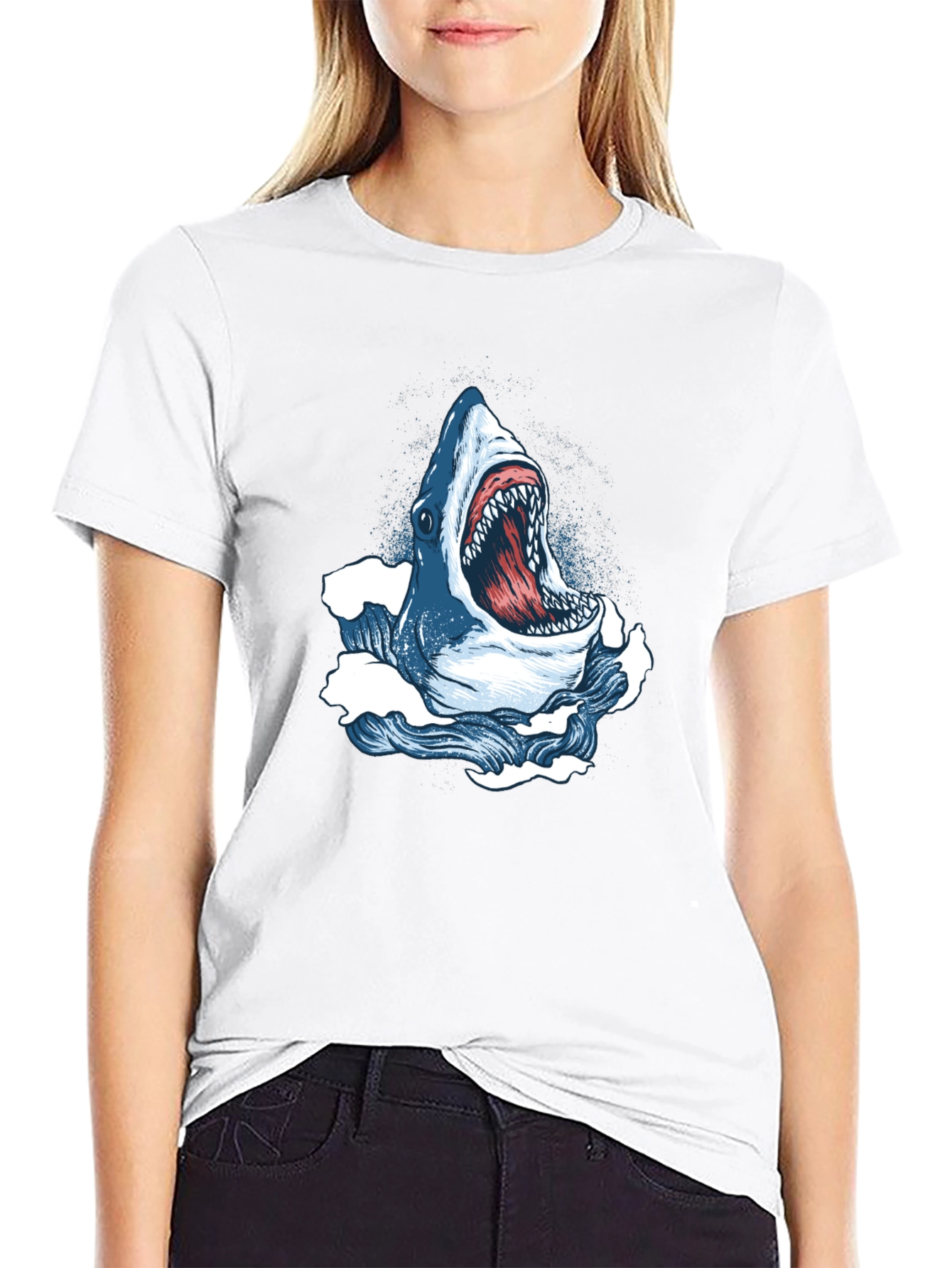 Shark Attack Graphic Tee - Bold Black Cotton T-Shirt