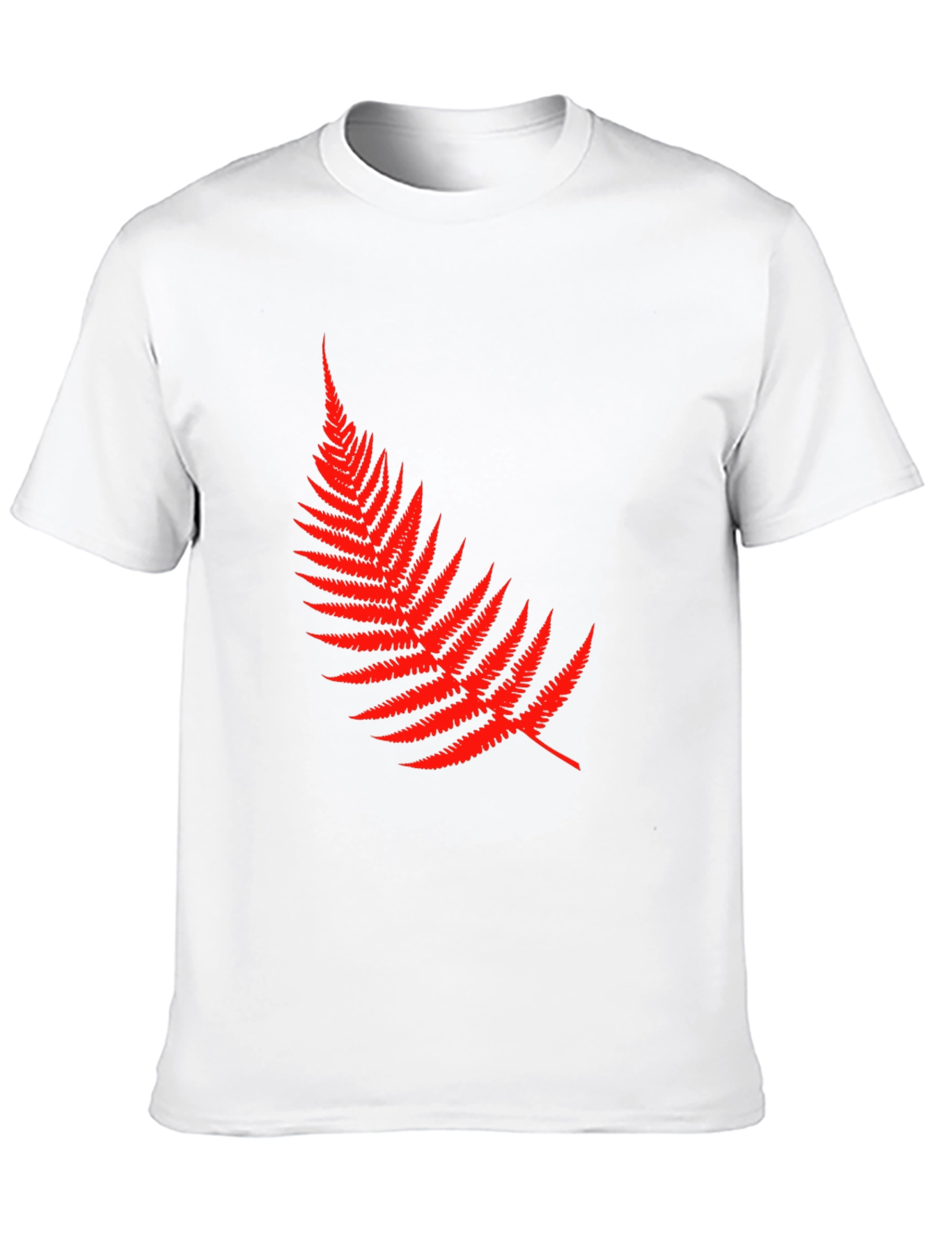 Red Fern Leaf Graphic Tee - Black Cotton T-Shirt