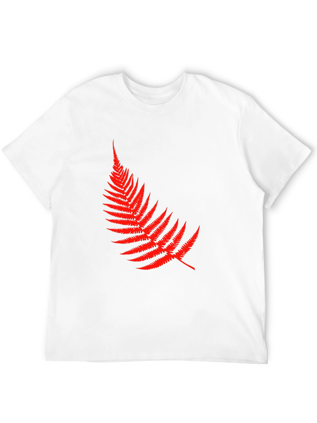 Red Fern Leaf Graphic Tee - Black Cotton T-Shirt