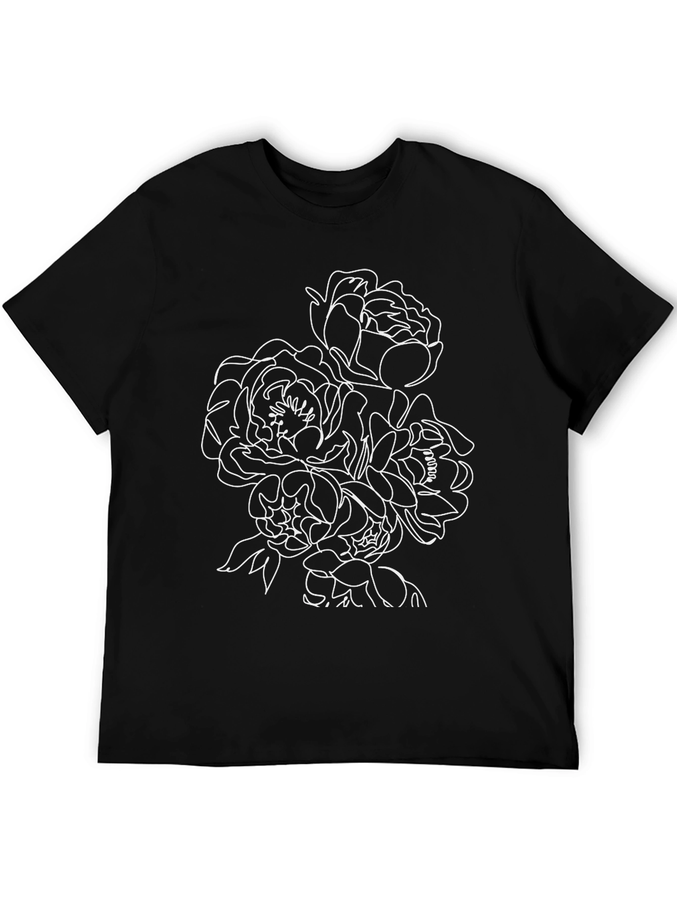 Floral Line Art Black T-Shirt