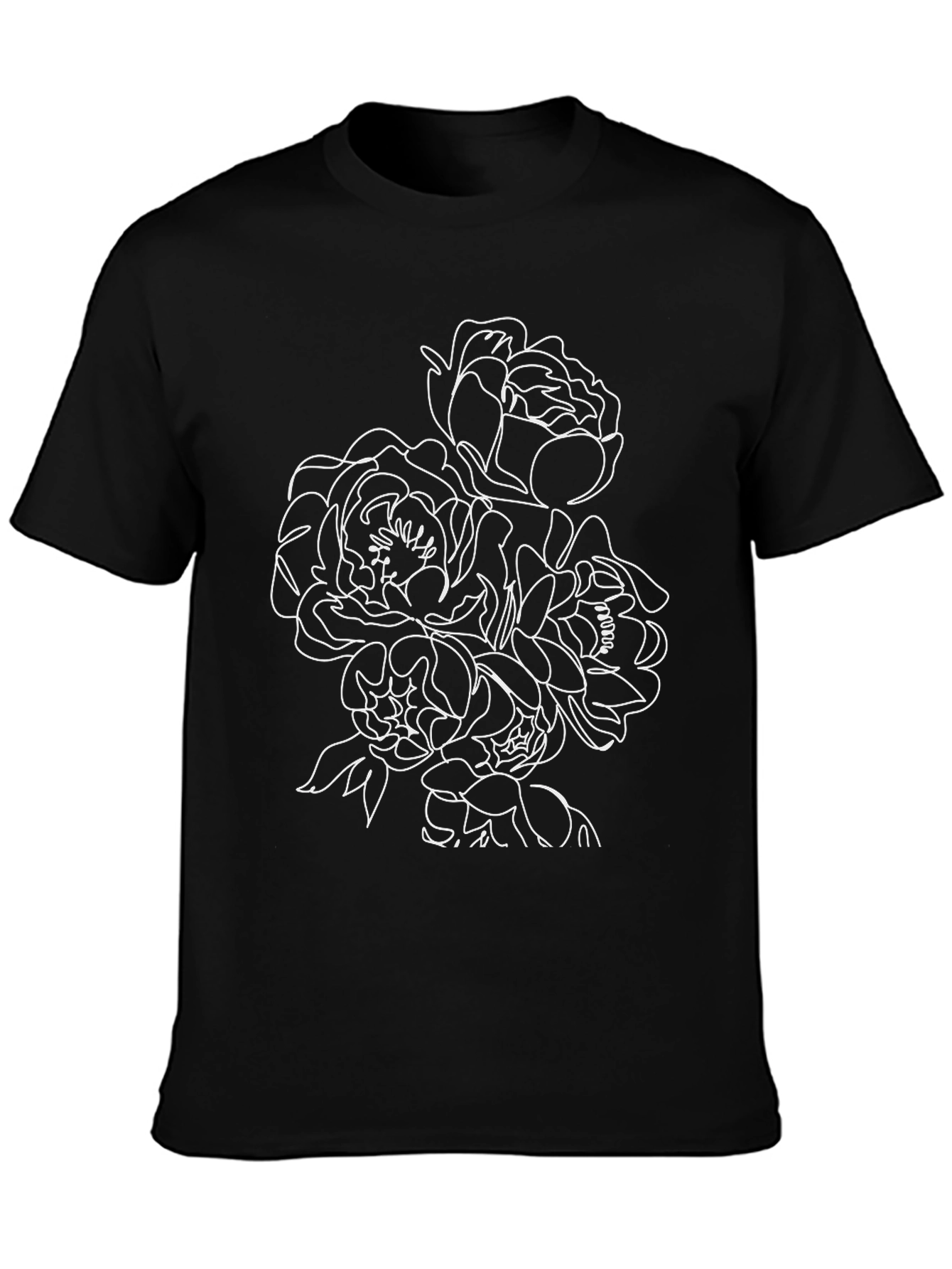 Floral Line Art Black T-Shirt