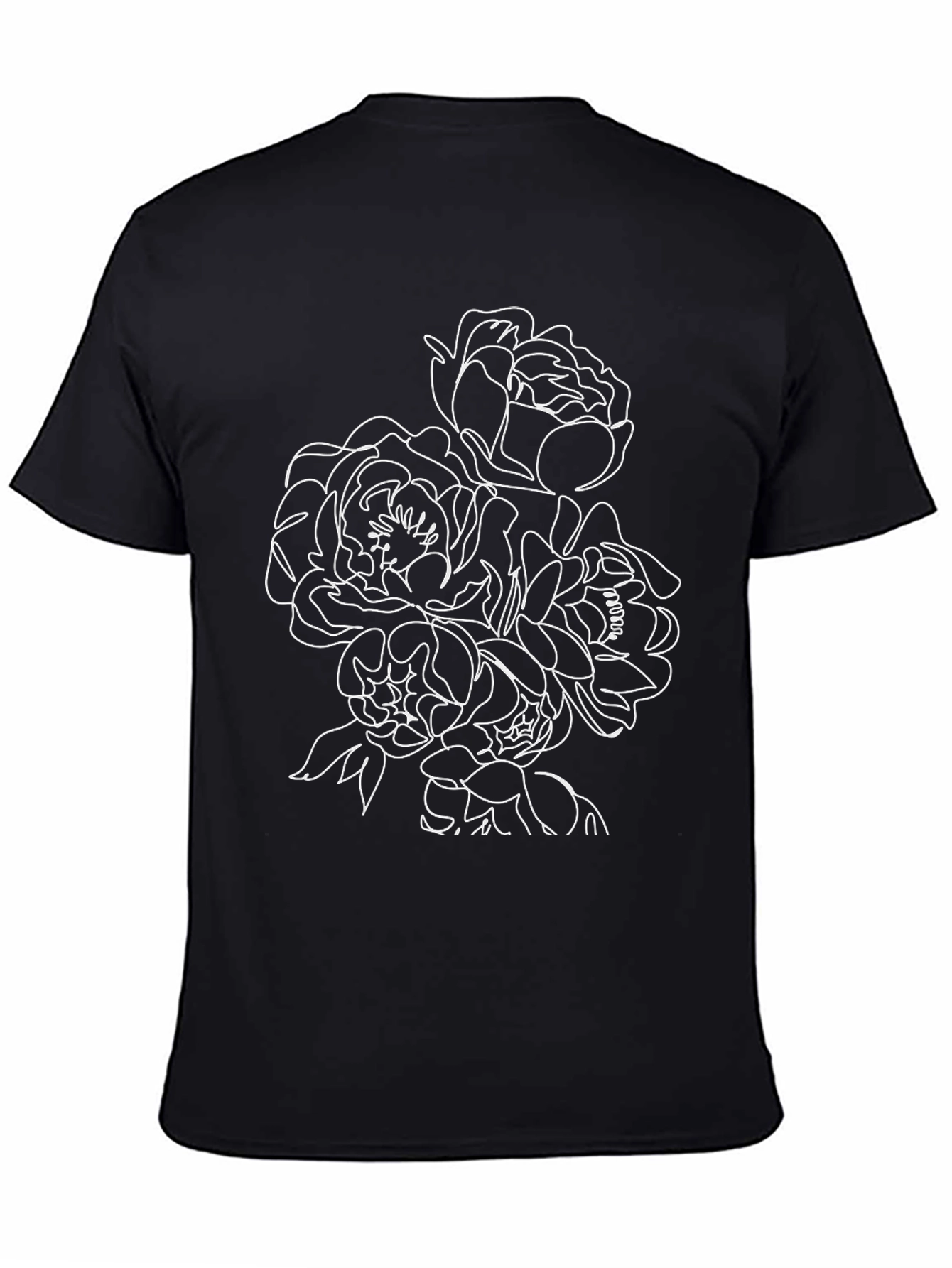 Floral Line Art Black T-Shirt