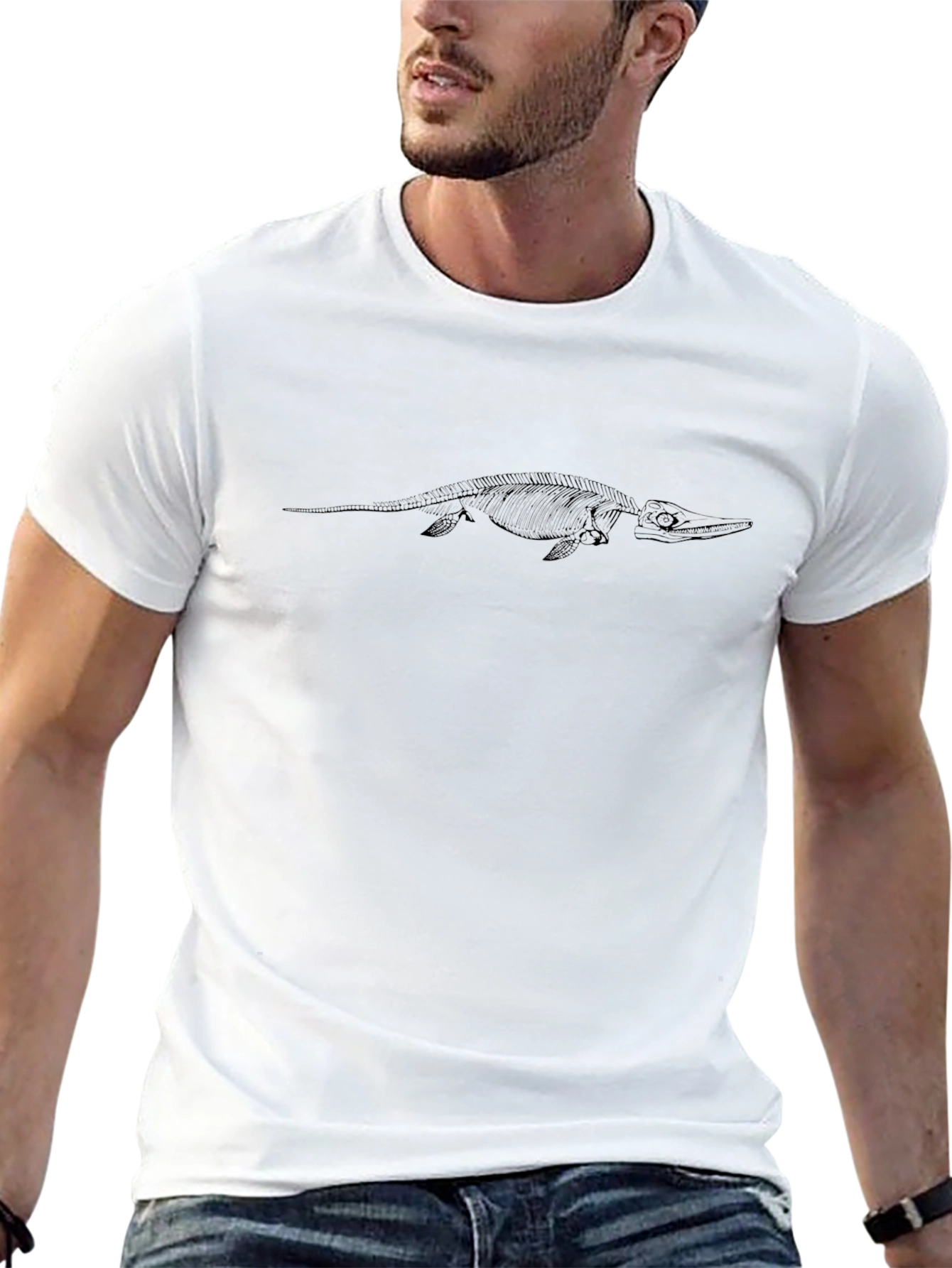 Black T-Shirt with Skeleton Sea Creature