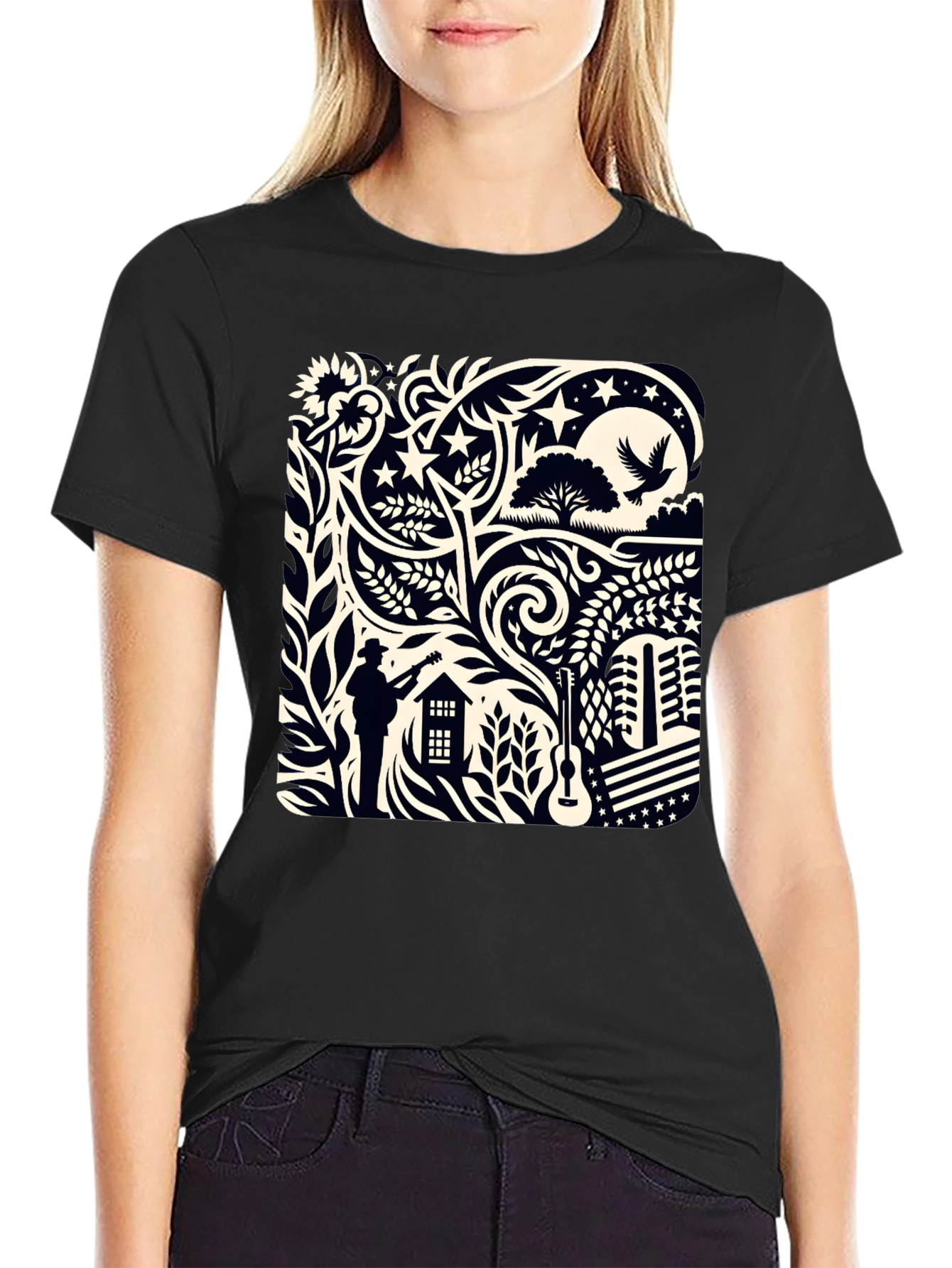 Artistic Black Graphic Tee Shirt