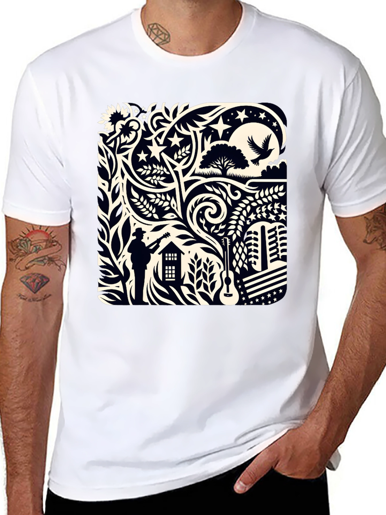 Artistic Black Graphic Tee Shirt