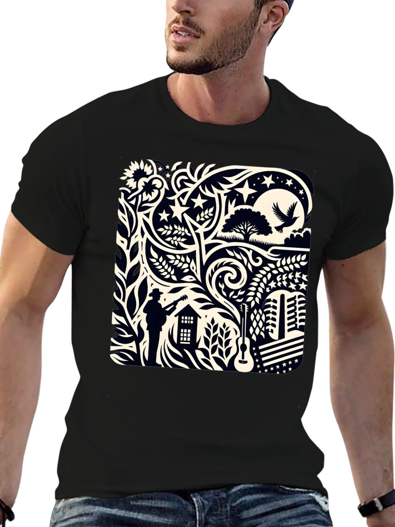 Artistic Black Graphic Tee Shirt
