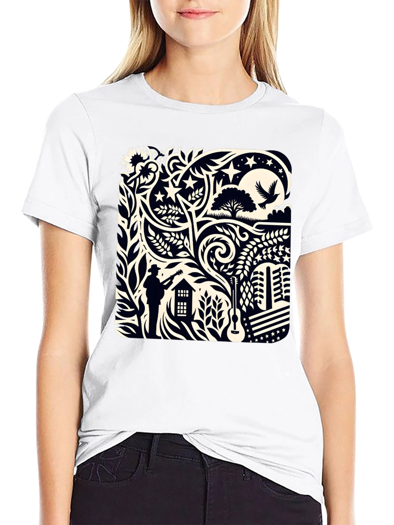 Artistic Black Graphic Tee Shirt