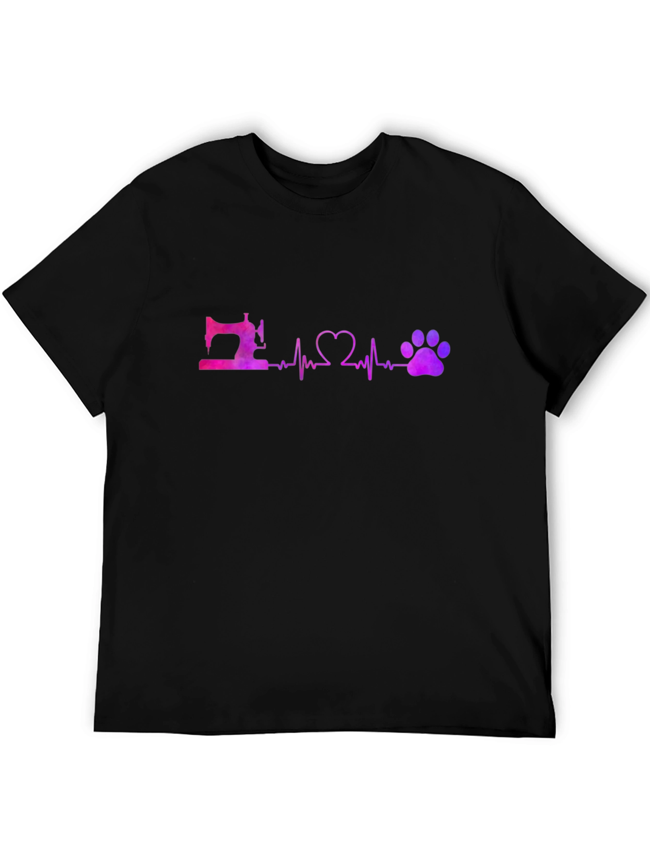 Sewing Heart and Paw Print Black T-Shirt