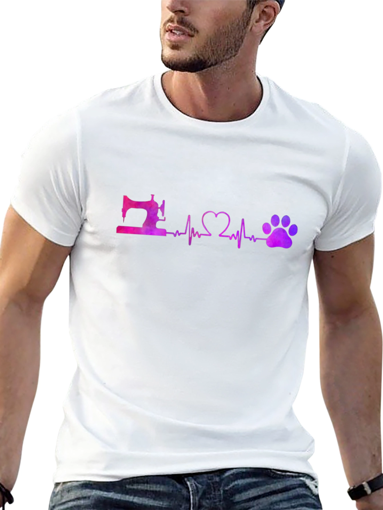 Sewing Heart and Paw Print Black T-Shirt