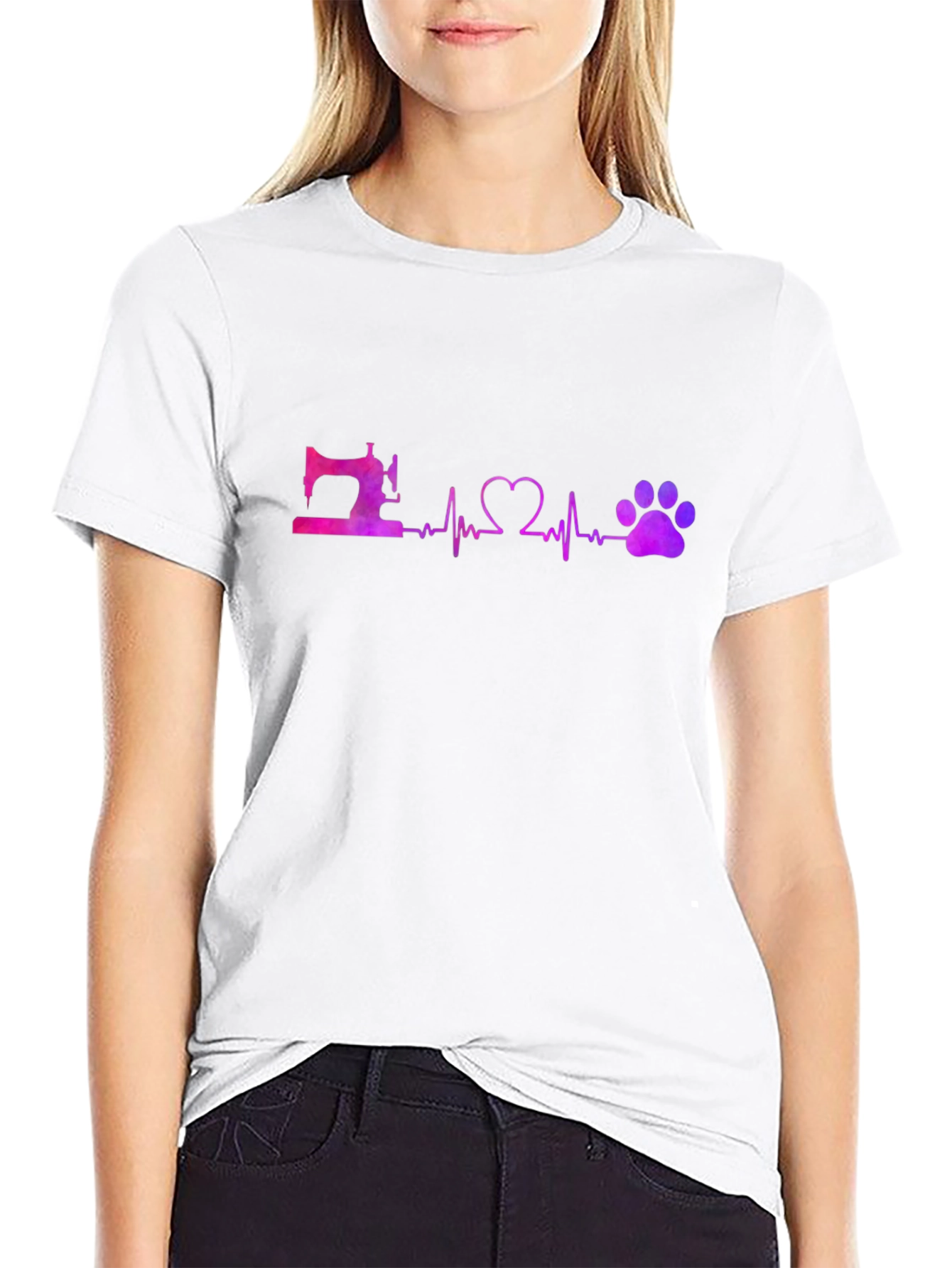 Sewing Heart and Paw Print Black T-Shirt