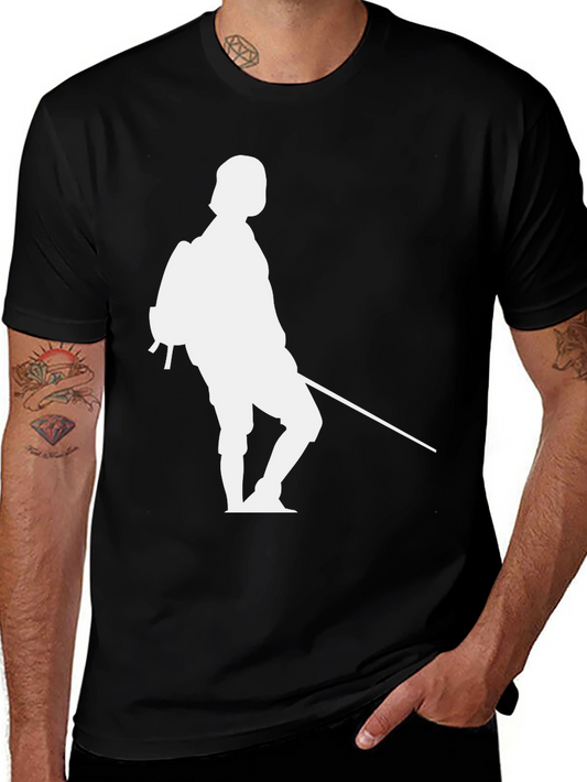 Black T-Shirt with White Fencing Silhouette Graphic