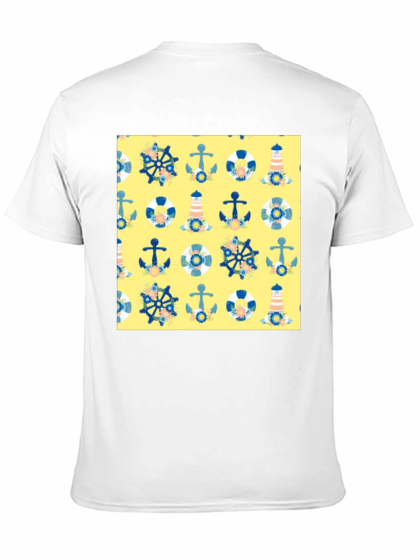 Nautical Pattern T-Shirt - Anchor Wheel Lighthouse Tee