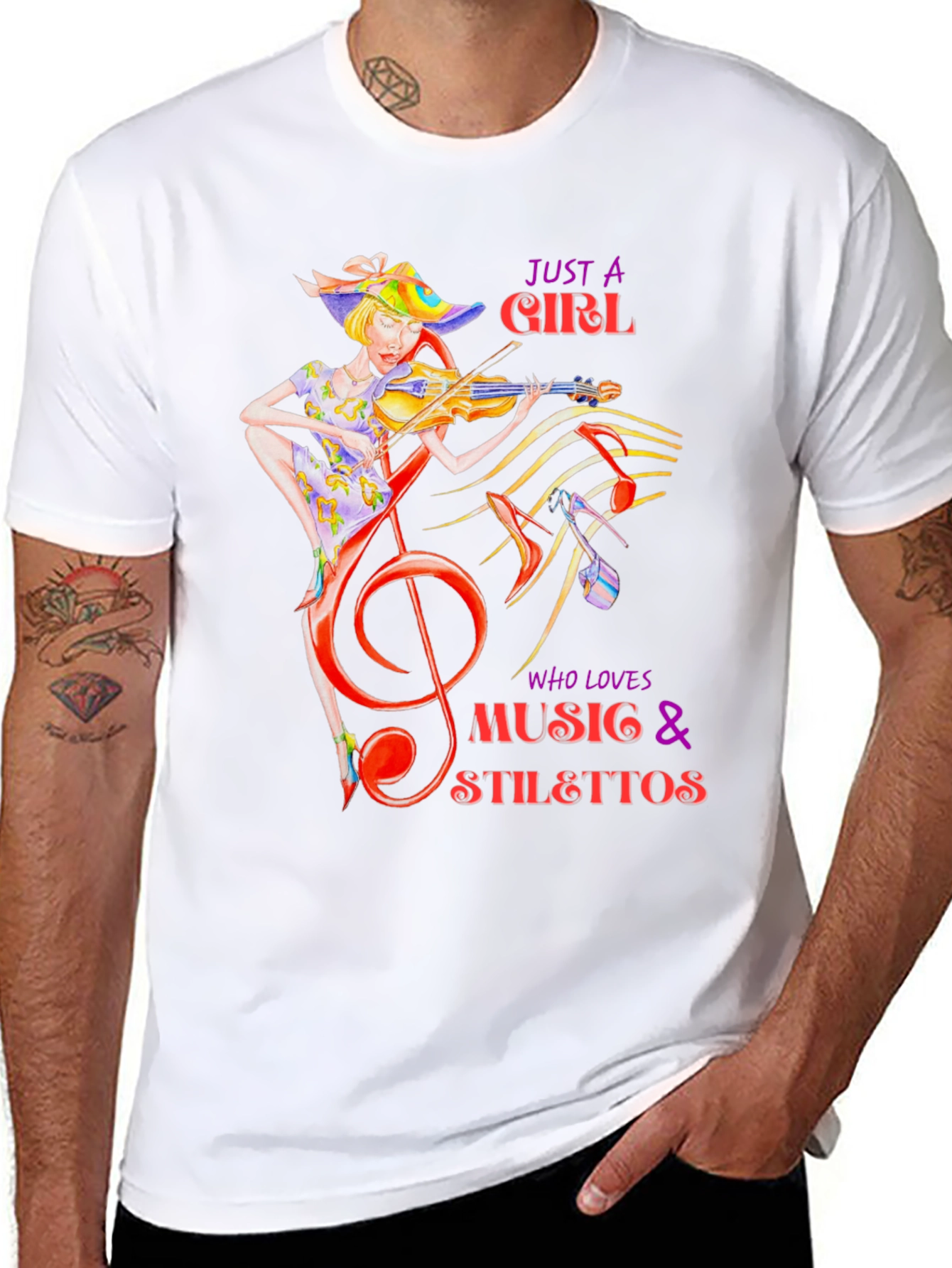 Music Lover T-Shirt: Girl Violin Stilettos