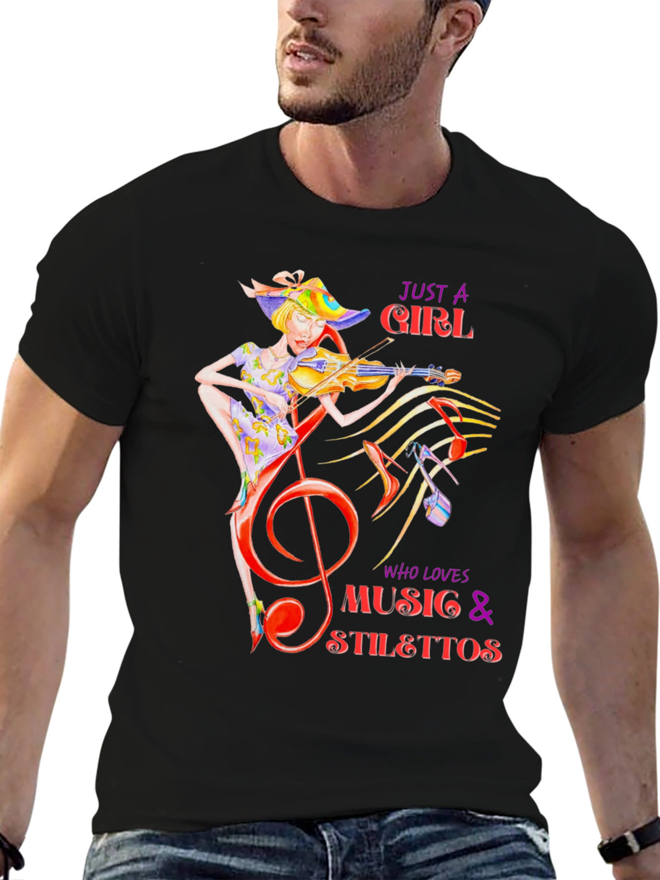 Music Lover T-Shirt: Girl Violin Stilettos