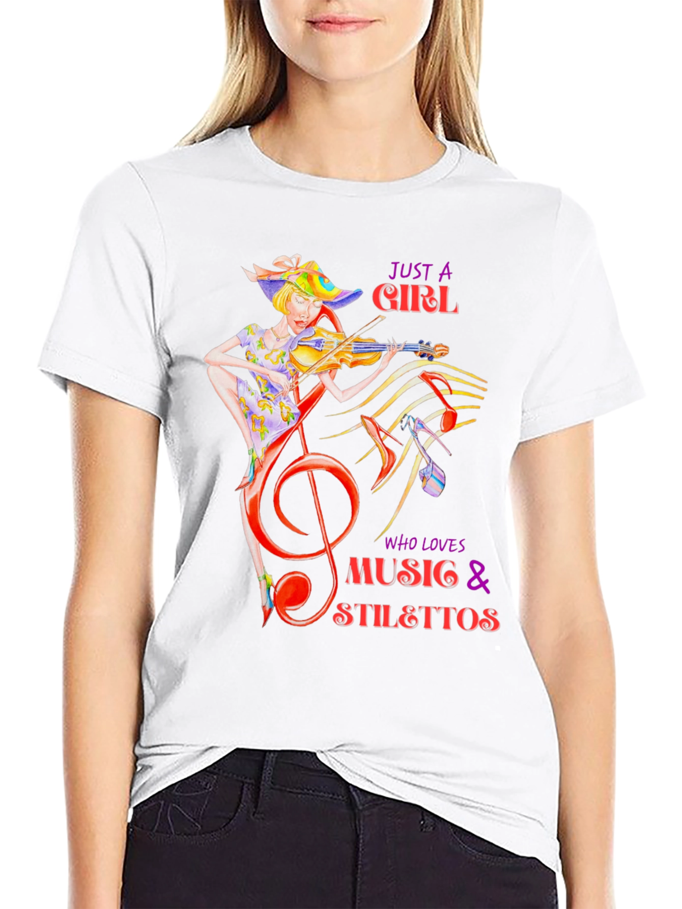 Music Lover T-Shirt: Girl Violin Stilettos