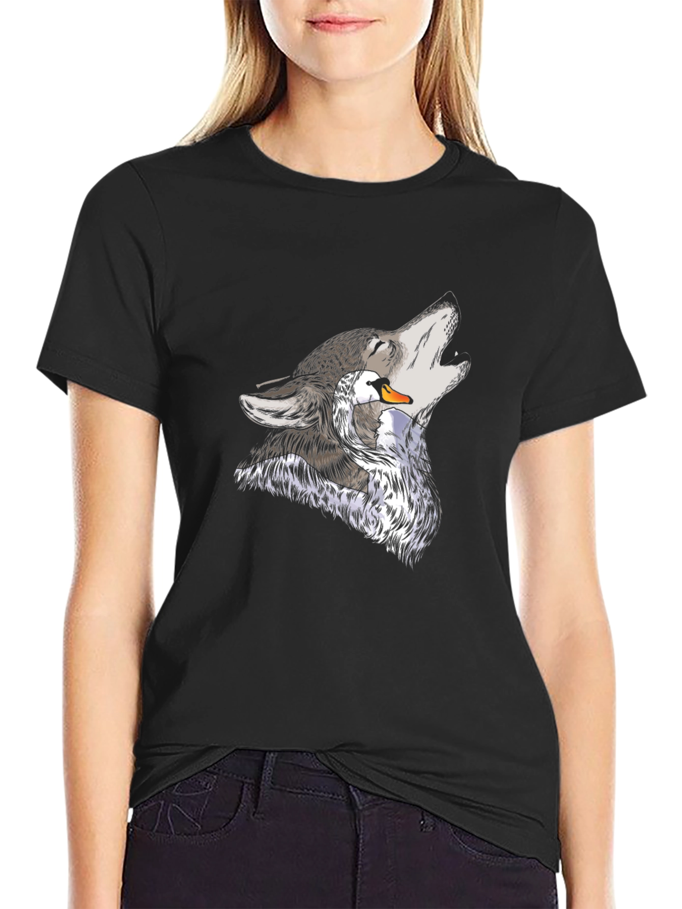 Wolf & Swan Graphic Print Black T-Shirt