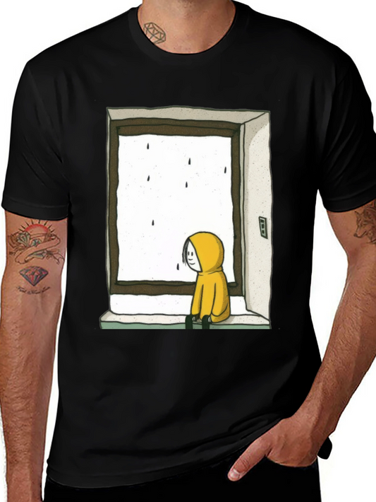 Rainy Day Window Graphic Tee - Unisex Black T-Shirt