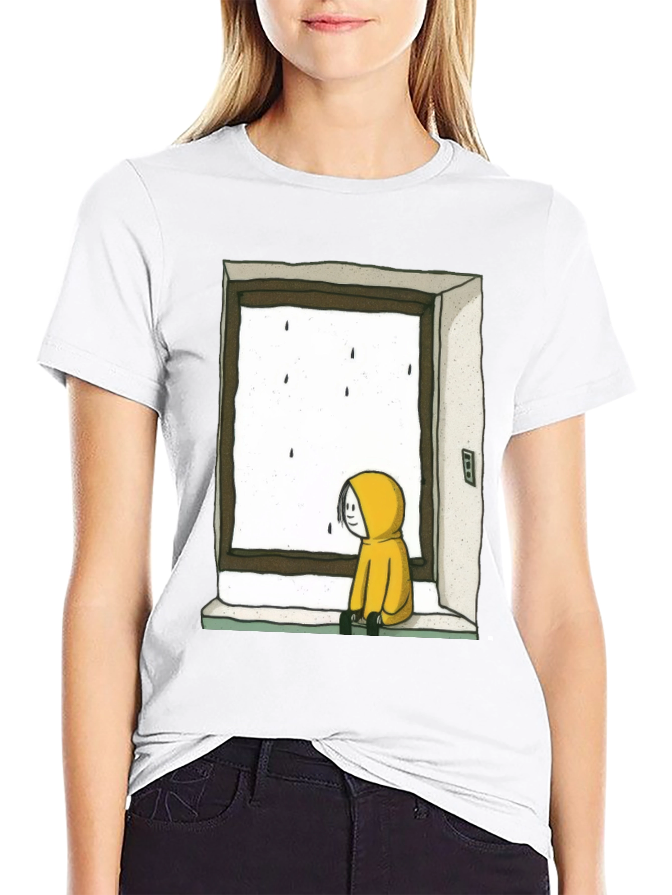 Rainy Day Window Graphic Tee - Unisex Black T-Shirt