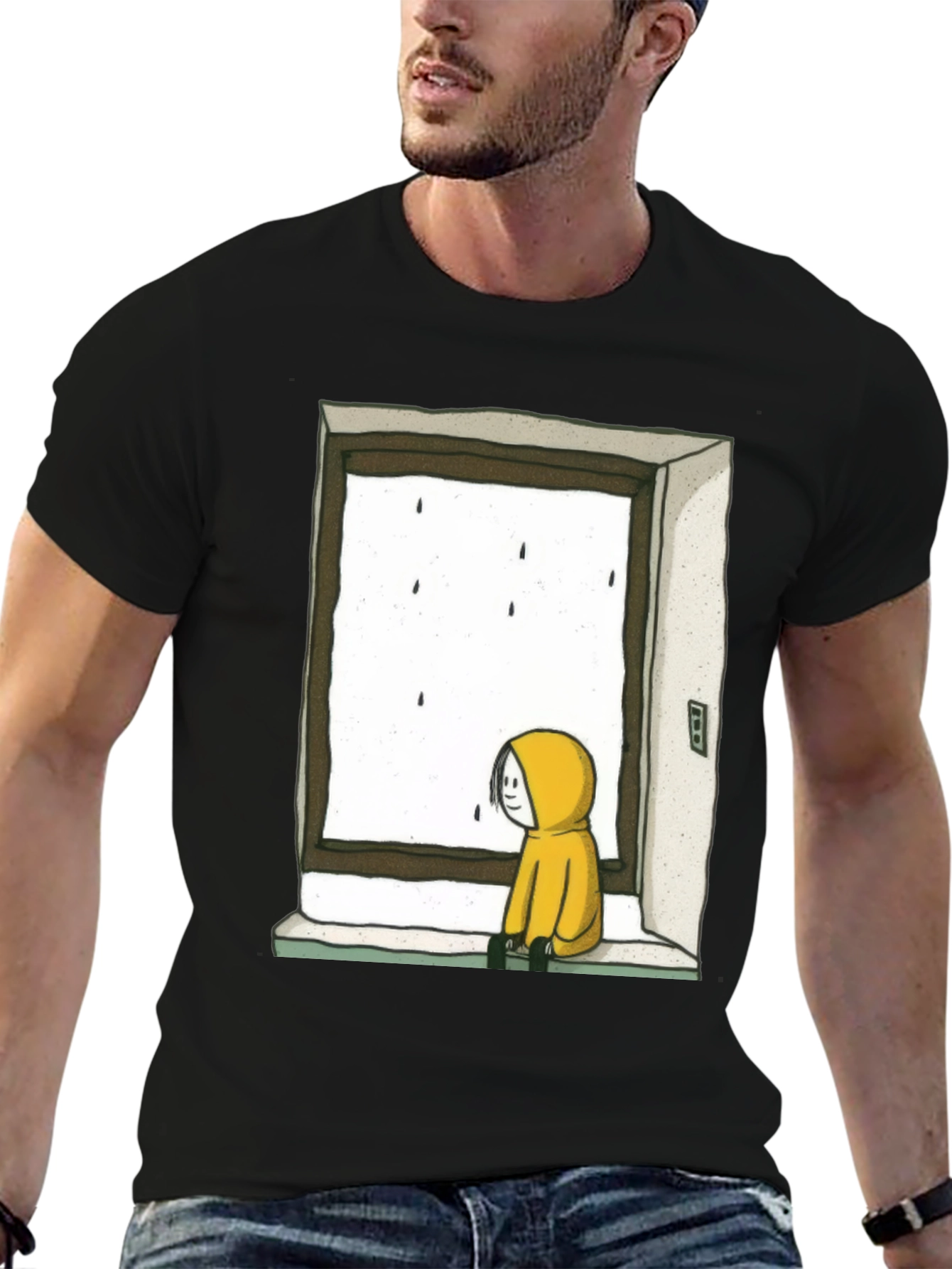 Rainy Day Window Graphic Tee - Unisex Black T-Shirt
