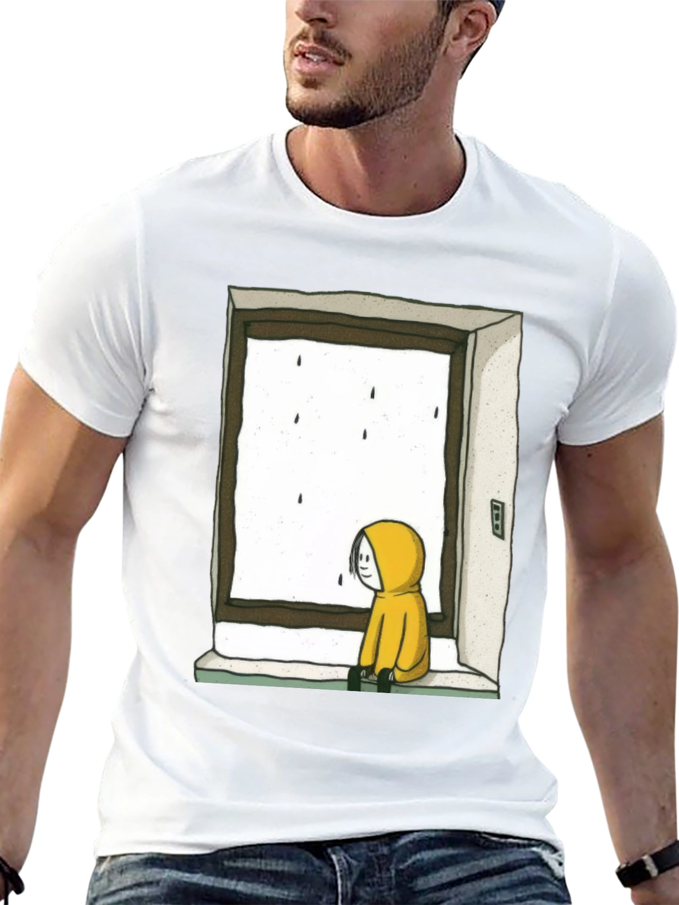 Rainy Day Window Graphic Tee - Unisex Black T-Shirt