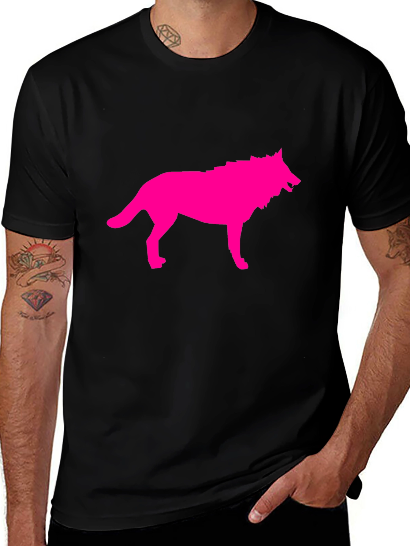 Pink Wolf Graphic Black T-Shirt