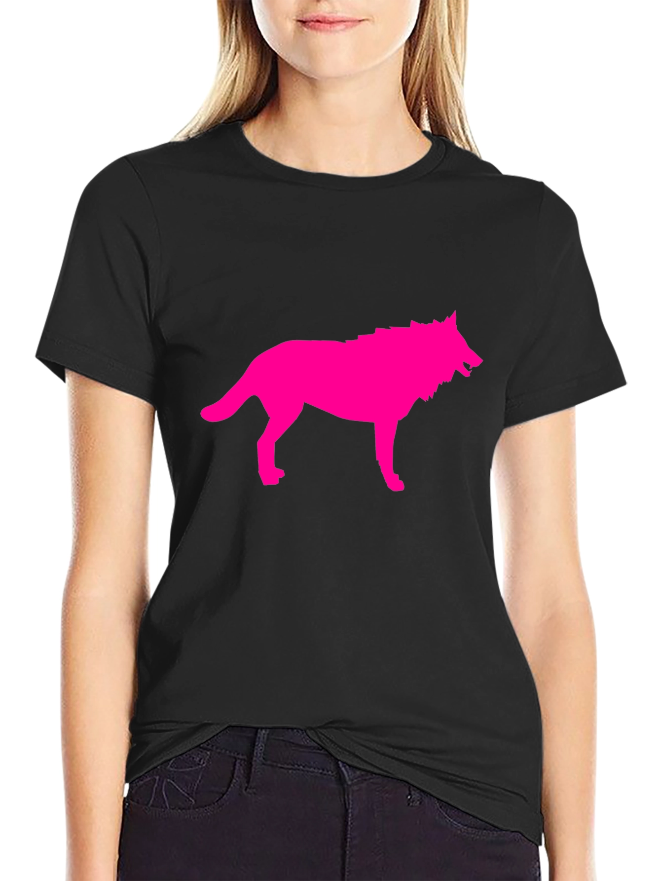 Pink Wolf Graphic Black T-Shirt
