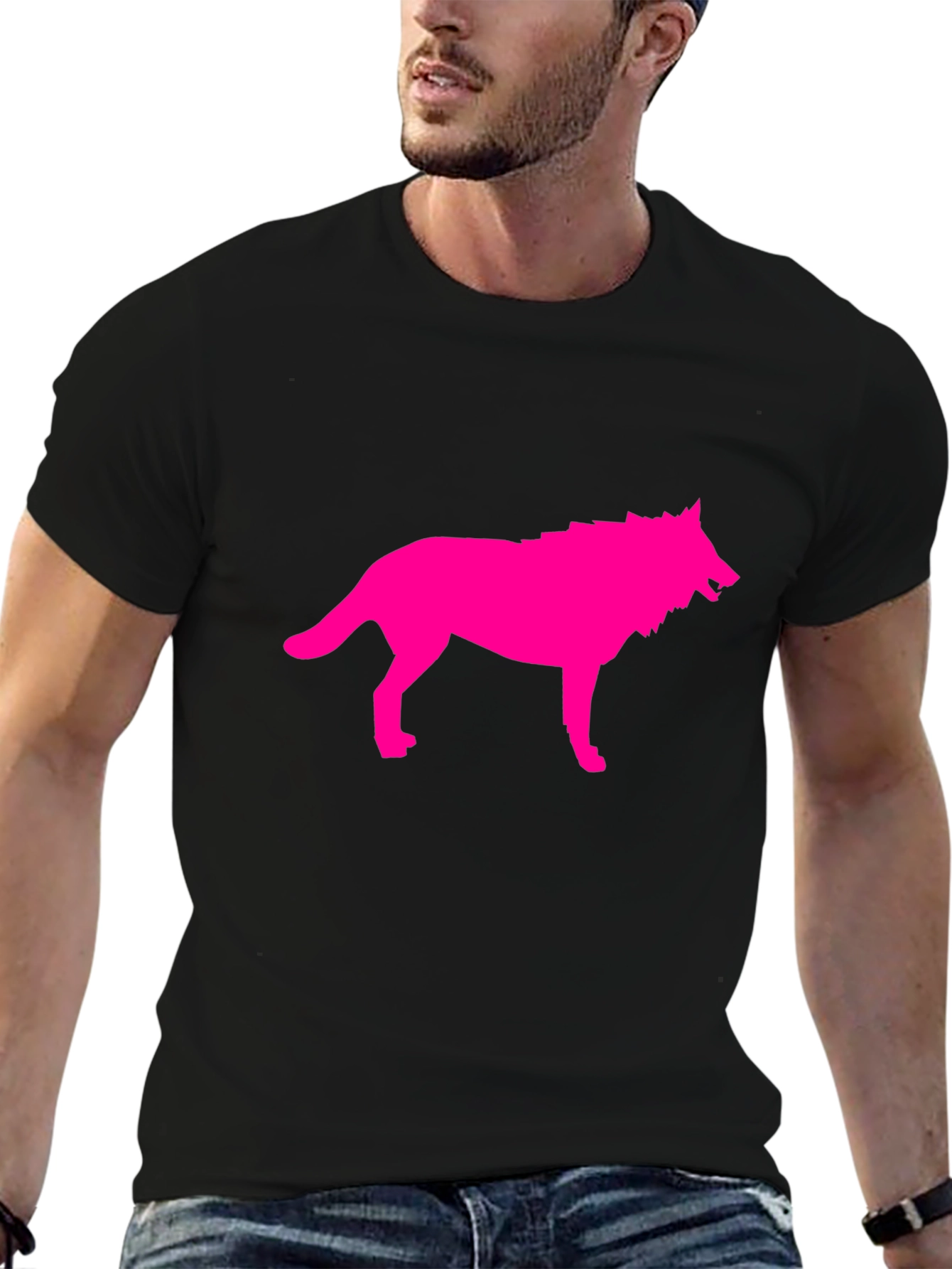 Pink Wolf Graphic Black T-Shirt