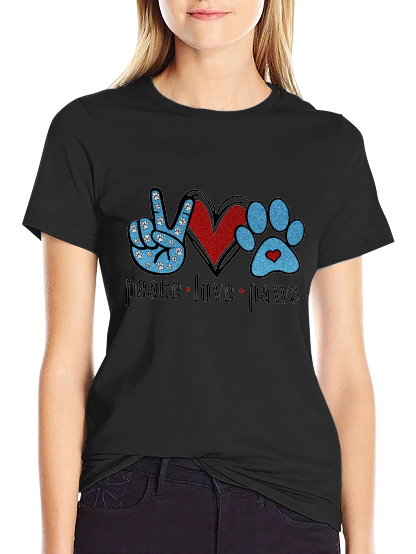 Peace Love Paws Black T-Shirt