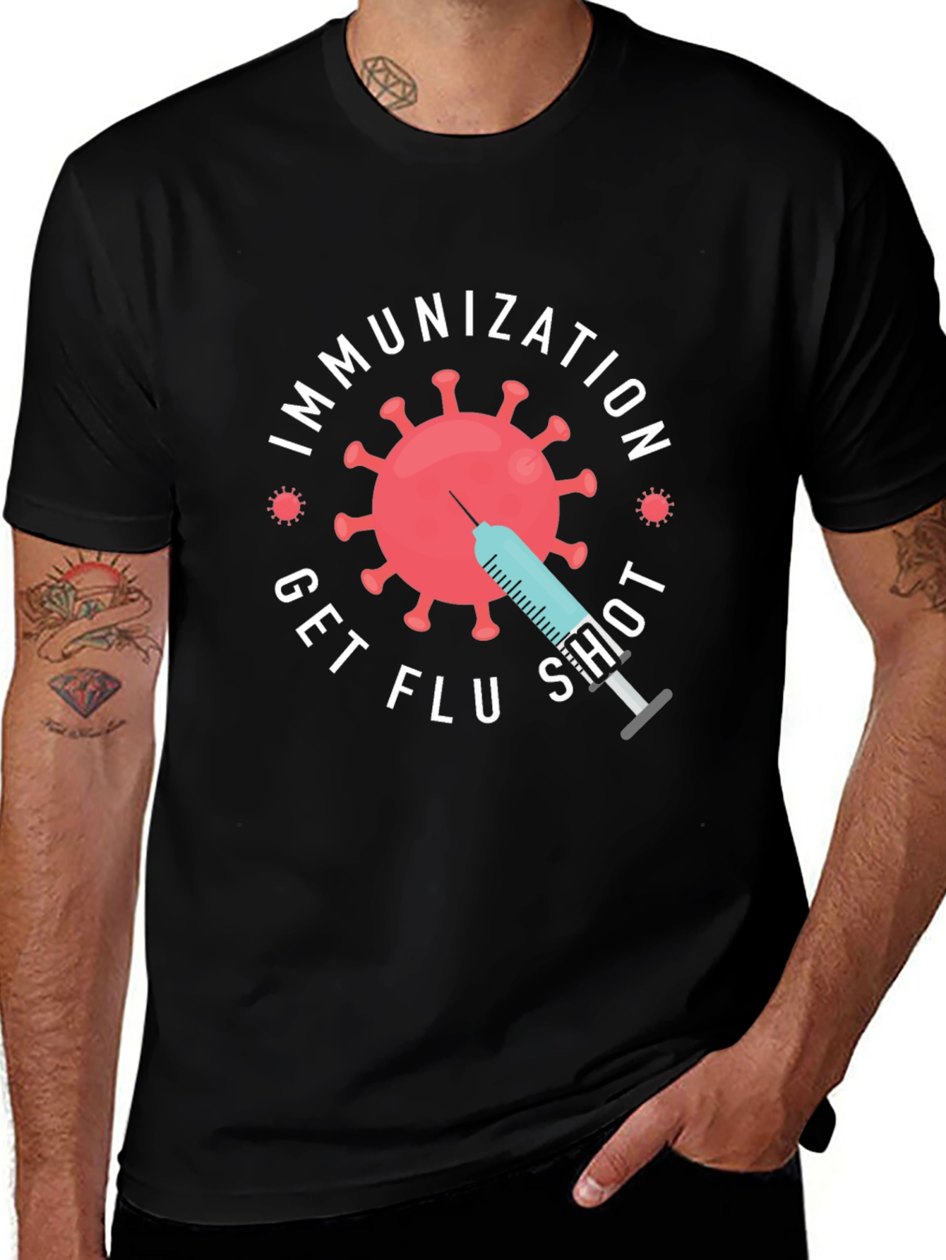 Immunization Get Flu Shot Graphic Tee - Black