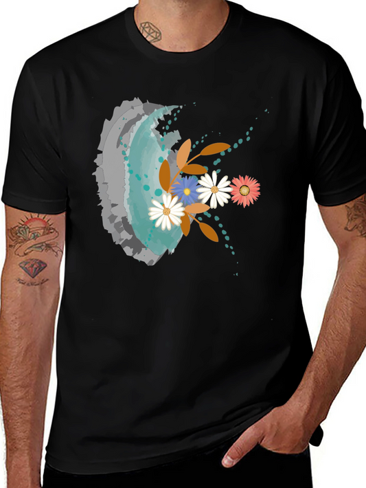 Floral Watercolor Graphic Black T-Shirt