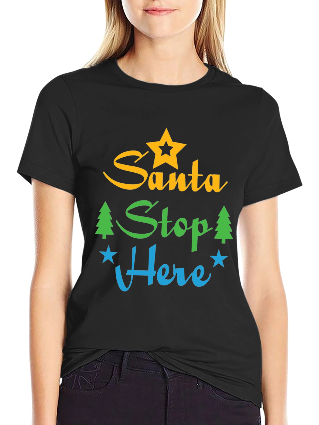 Santa Stop Here Graphic Tee - Festive Holiday Apparel
