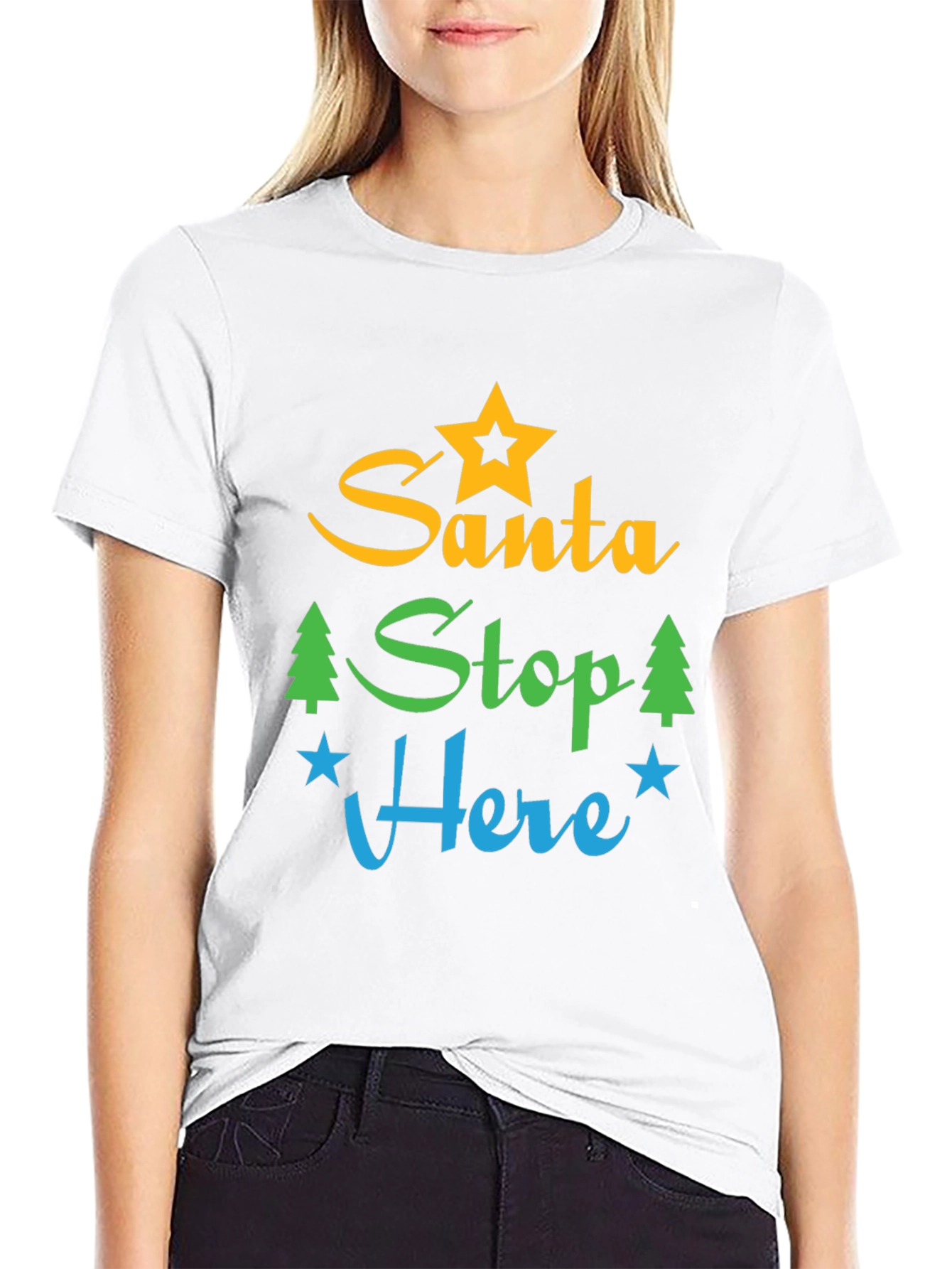 Santa Stop Here Graphic Tee - Festive Holiday Apparel