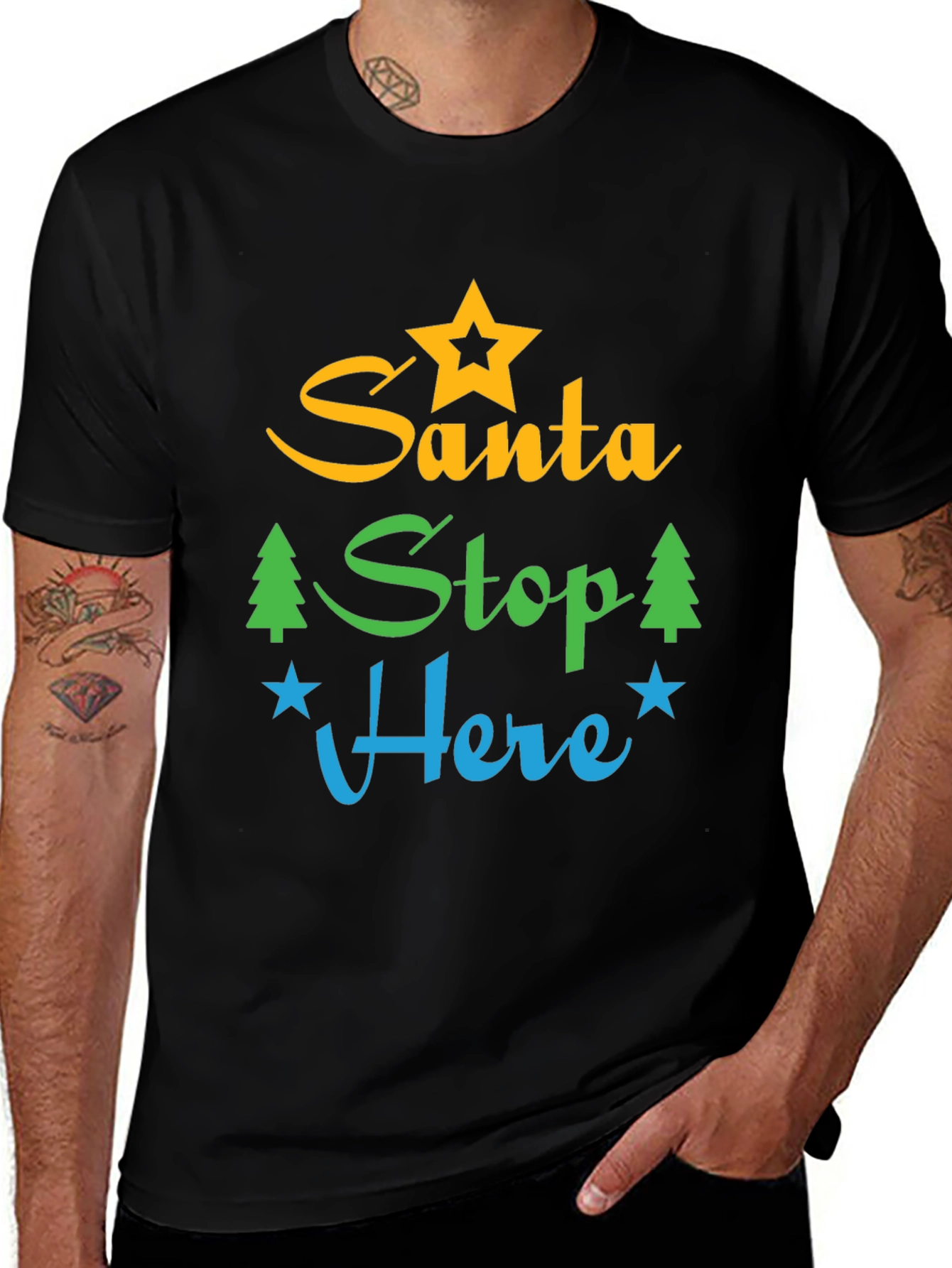 Santa Stop Here Graphic Tee - Festive Holiday Apparel