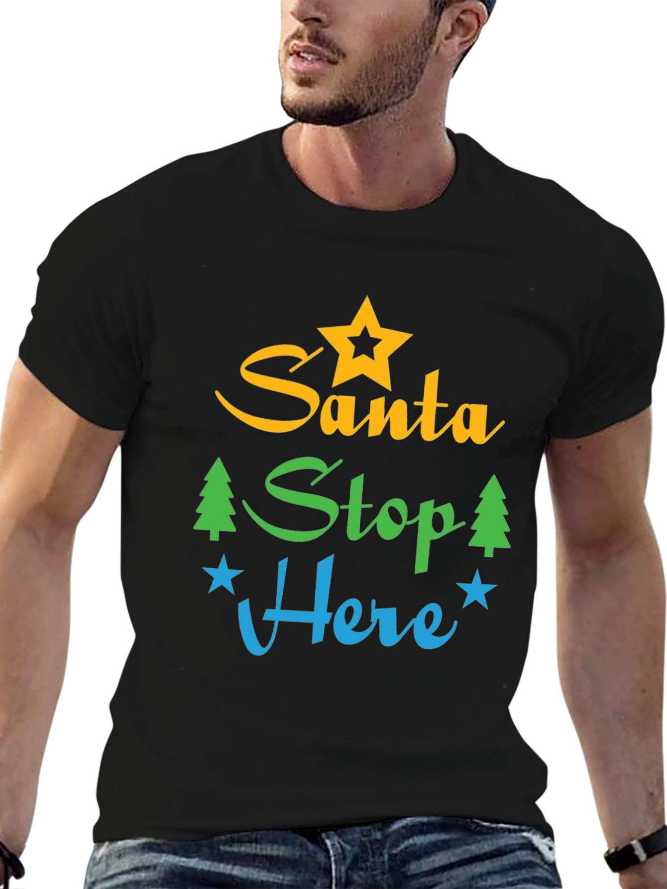 Santa Stop Here Graphic Tee - Festive Holiday Apparel