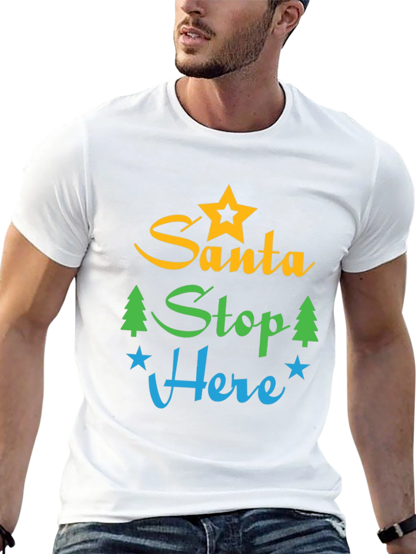 Santa Stop Here Graphic Tee - Festive Holiday Apparel
