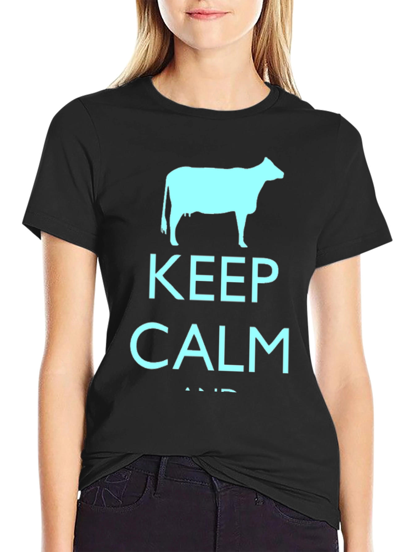 Keep Calm Cow Black T-Shirt