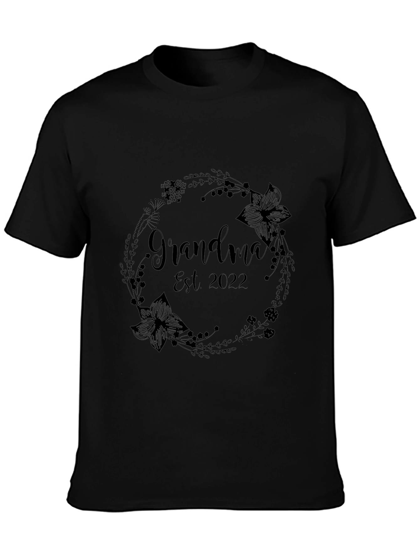 Grandma Est. 2022 Floral Wreath Graphic T-Shirt