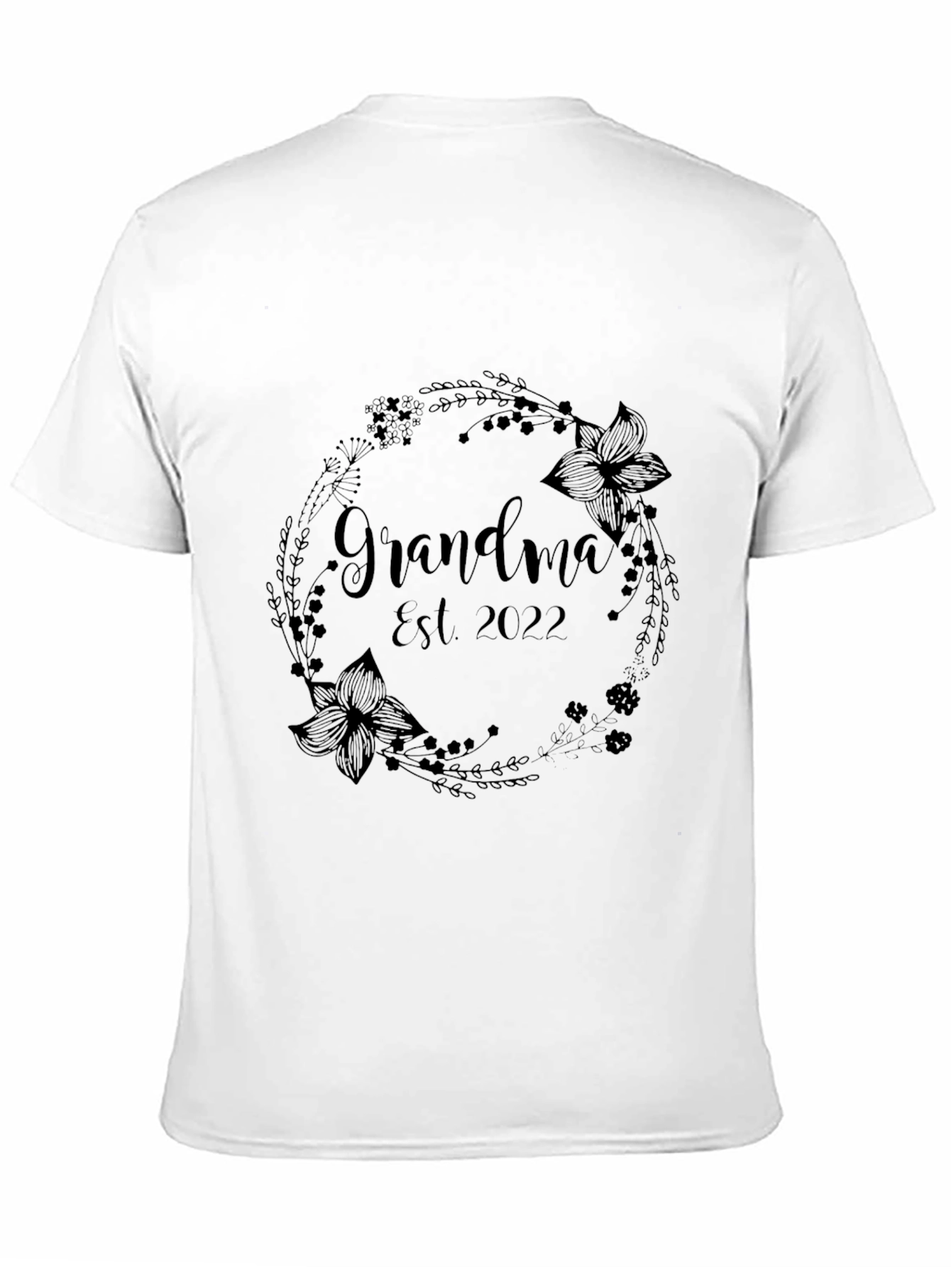 Grandma Est. 2022 Floral Wreath Graphic T-Shirt