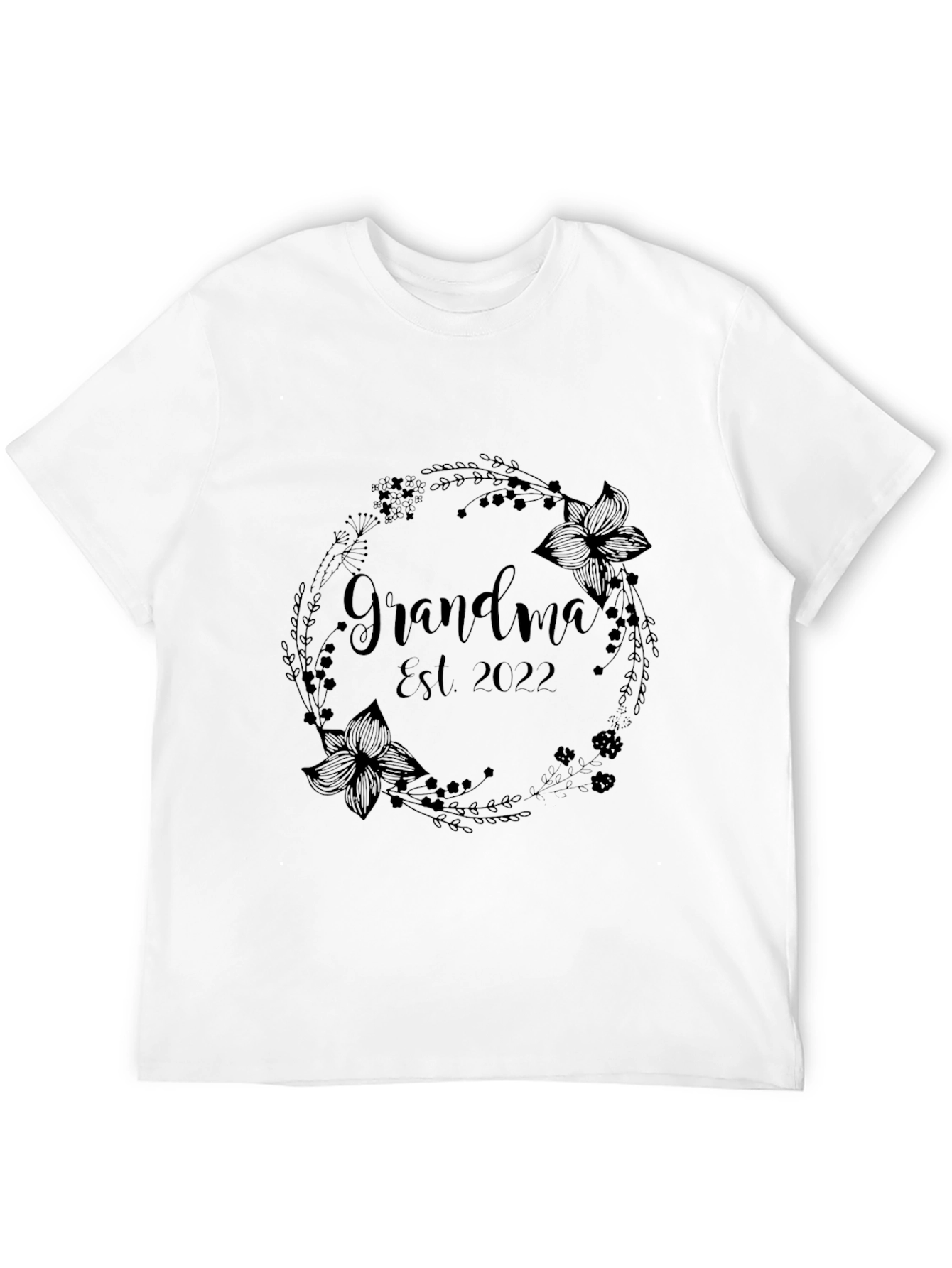 Grandma Est. 2022 Floral Wreath Graphic T-Shirt
